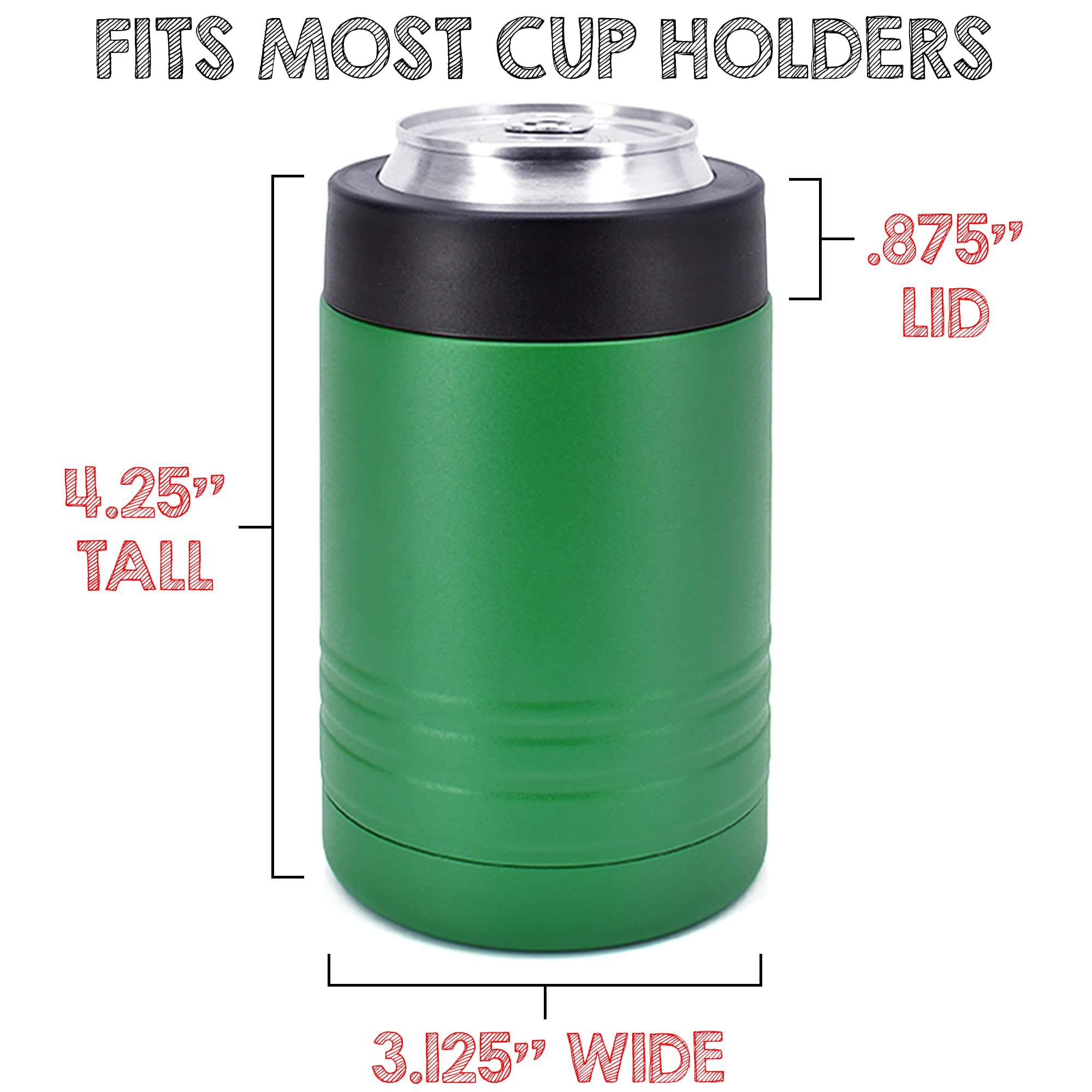 Clear Water Home Goods - 12 Oz Stainless Steel Double Wall Vacuum Insulated Can Or Bottle Beverage Cooler - Powder Coated Green