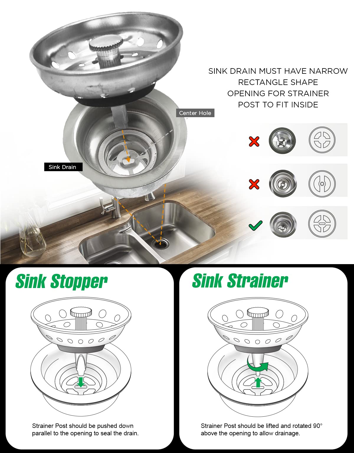 Highcraft 97333O Kitchen Sink Basket Strainer Replacement For Standard Drains (3-12 Inch) Chrome Plated Stainless Steel Body Wit