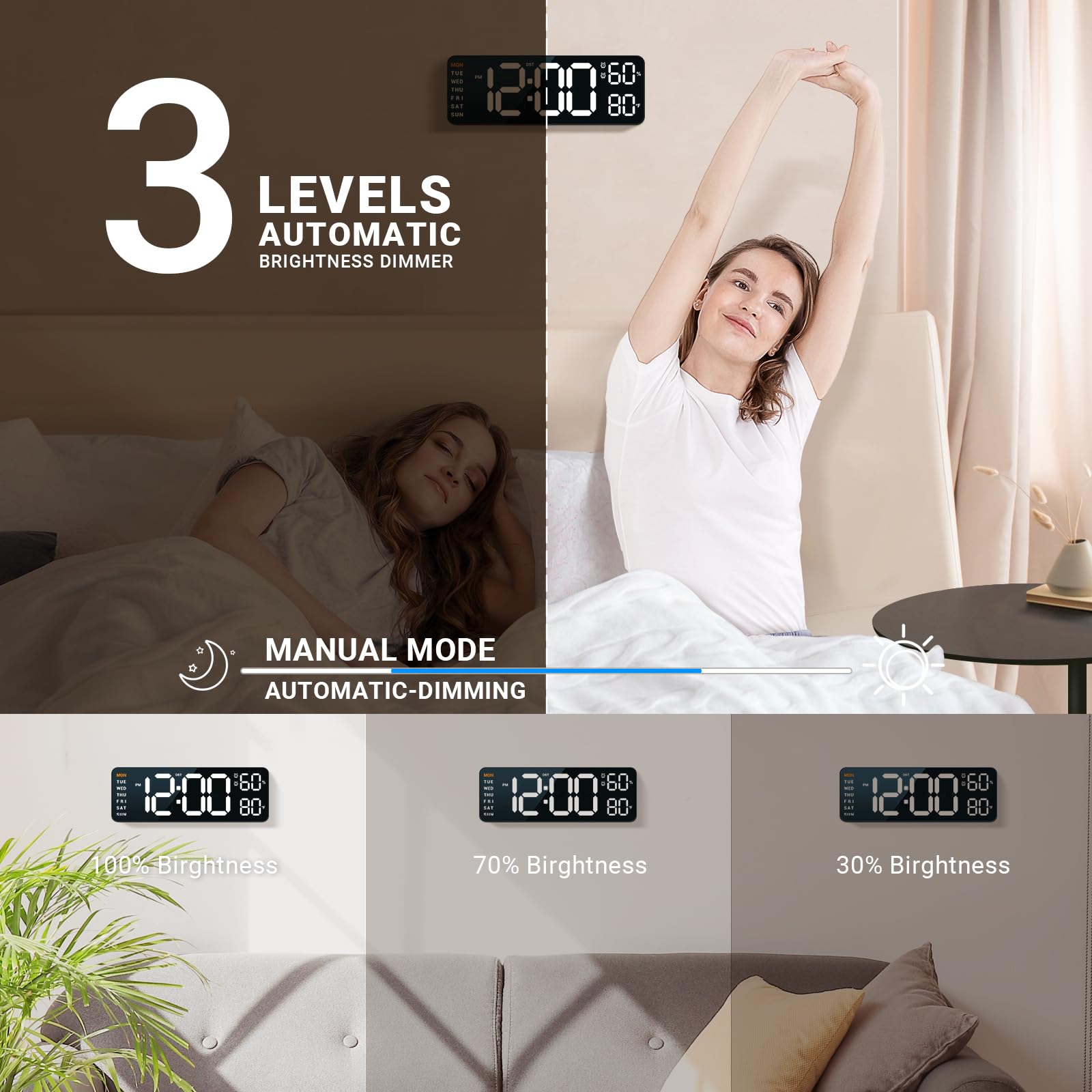 10 Digital Wall Clock: Dual Alarm Wall Mount Decor Clock for Living Room Classroom Office Desk, House Warming Gifts New Home Dec