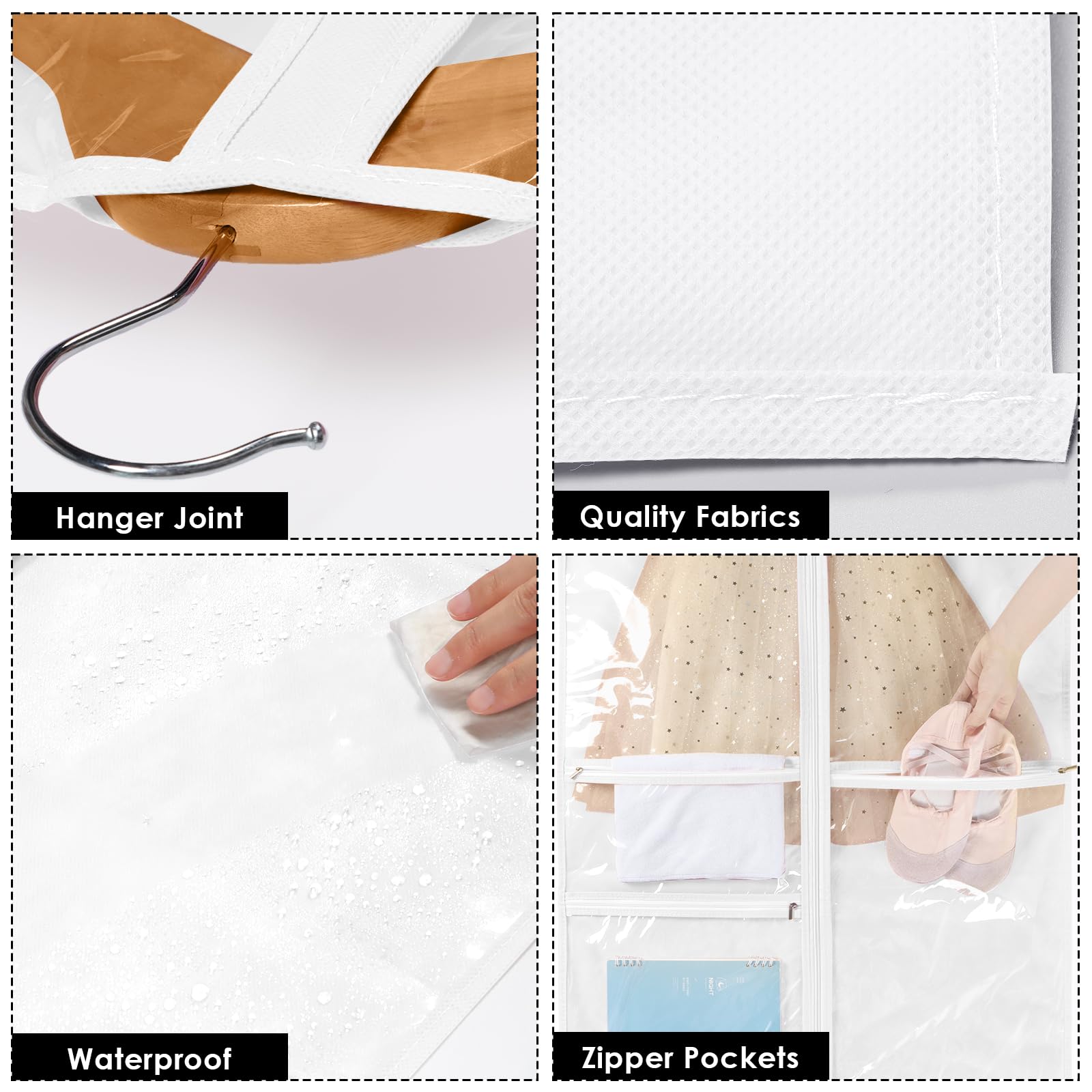 Univivi Dance Costume Garment Bag, 40 Inch Garment Bags For Dance Costumes Kids Dance Costume Bag With 3 Medium Clear Zipper Poc
