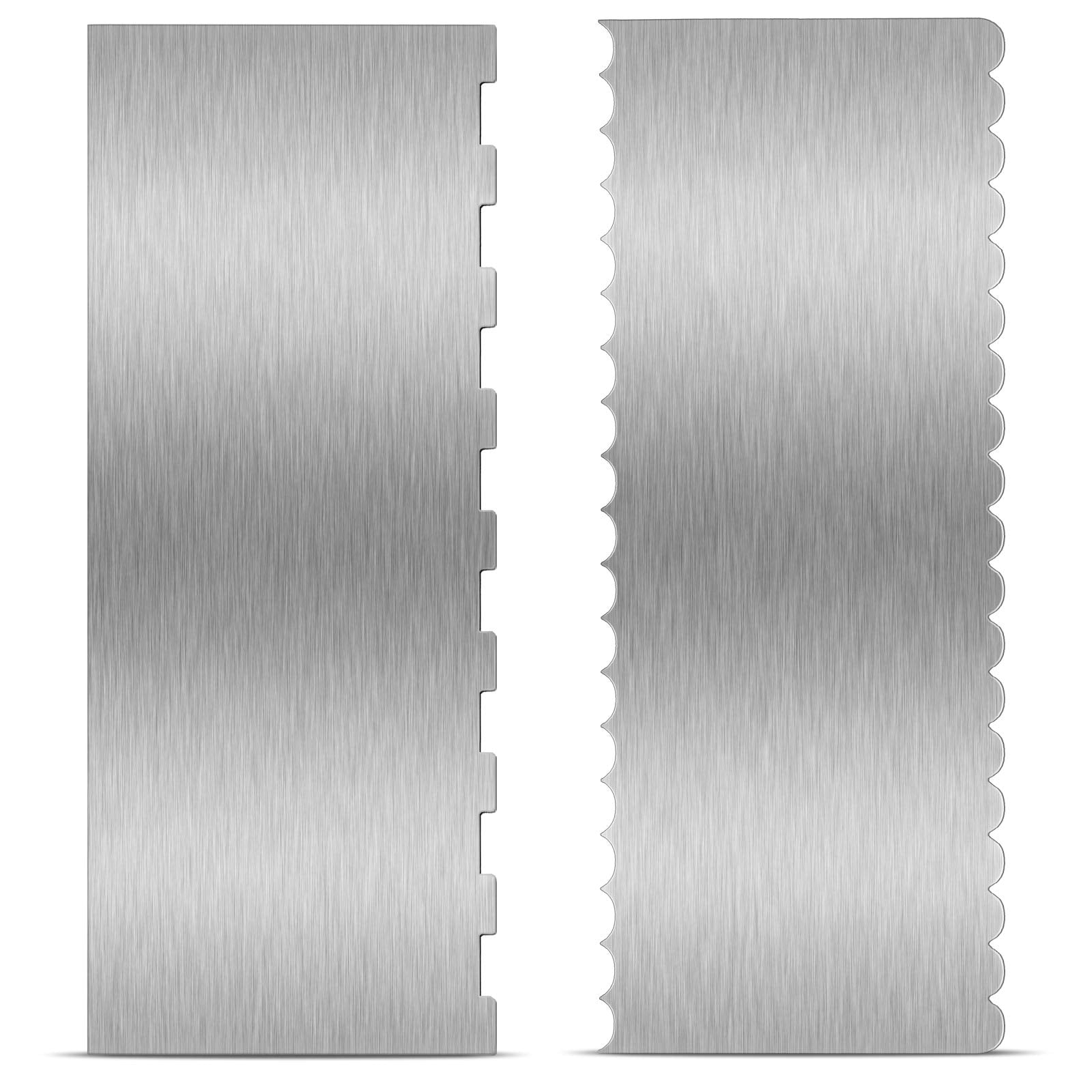 2 Pieces Stainless Steel Cake Scraper Large Double Sided Patterned Edge Stripe Edge Smoother Scraper Cake Decorating Comb Pastry