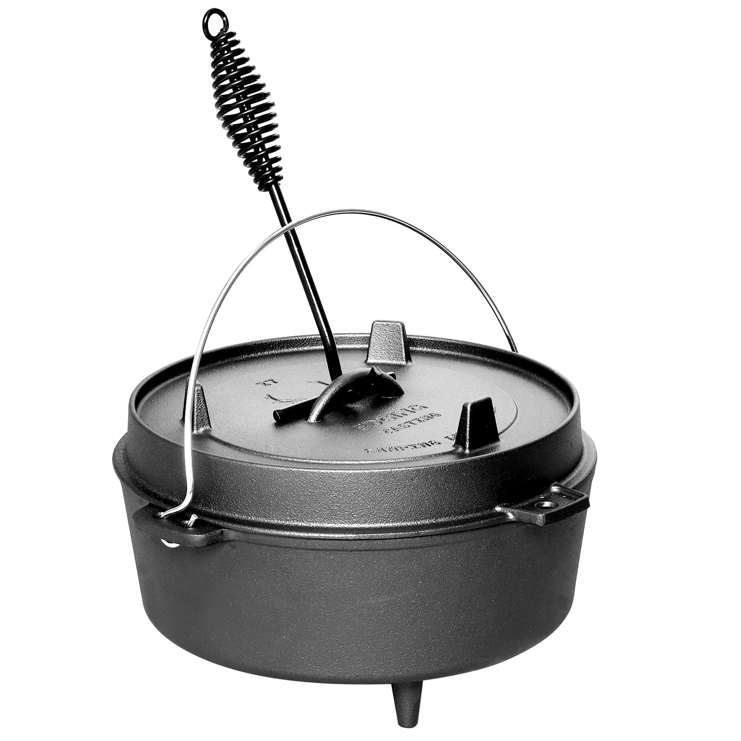 Edging Casting Pre-Seasoned Cast Iron Dutch Oven With Skillet Lid, Outdoor Camping Deep Pot For Camping Fireplace Cooking Bbq Ba
