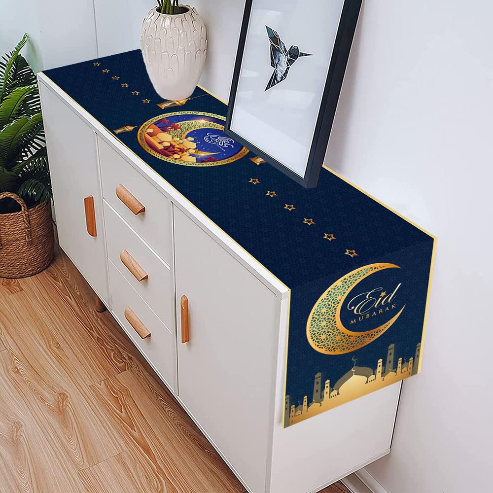 Delaimastor Eid Mubarak Table Runner Golden Star Moon Lantern Ramadan Decorations For Table Ramadan Decoration 13X70 Inches