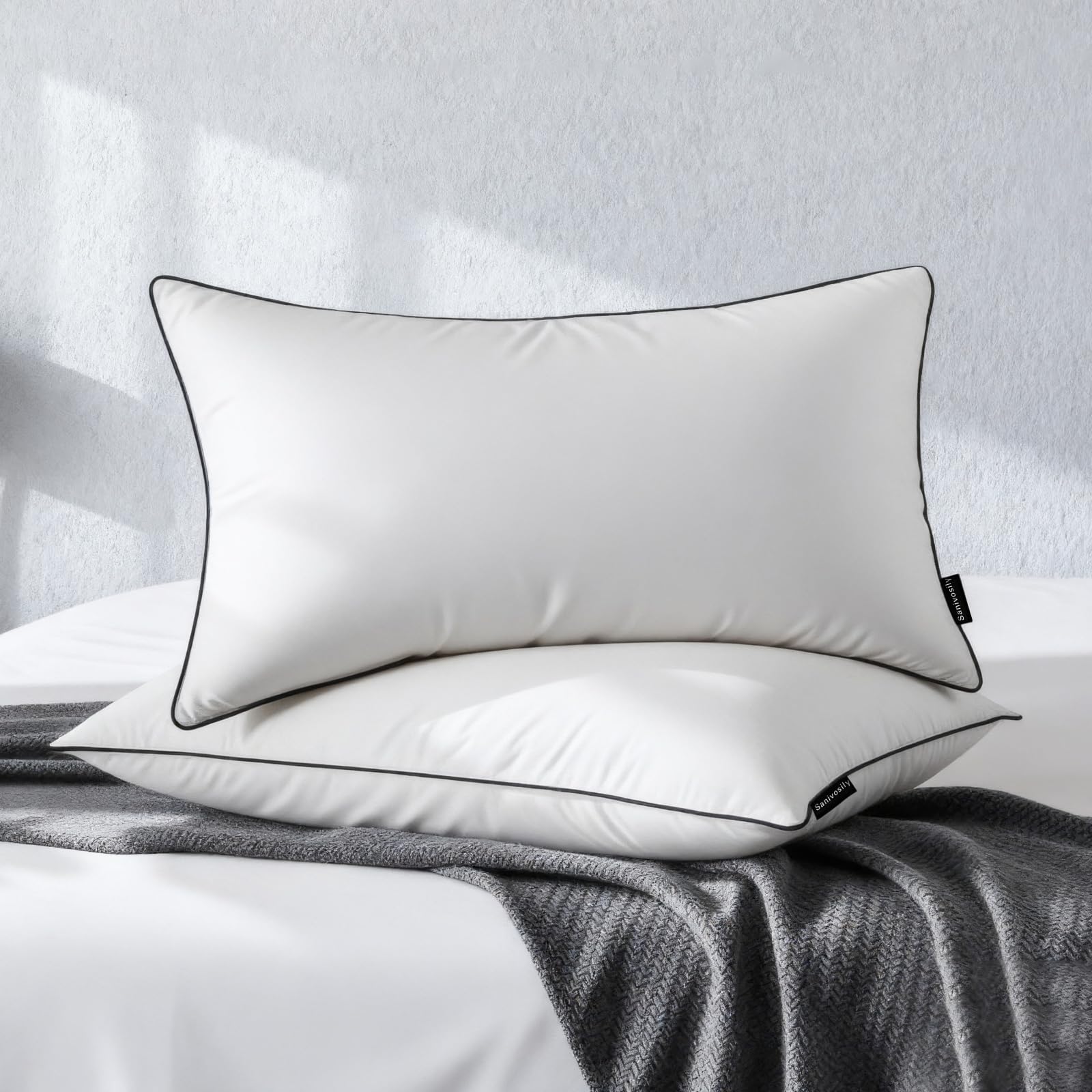 Sanivosily Feather Down Pillow100% Cotton Hotel Collection Pillows, Down Surrounded Pillows (King)