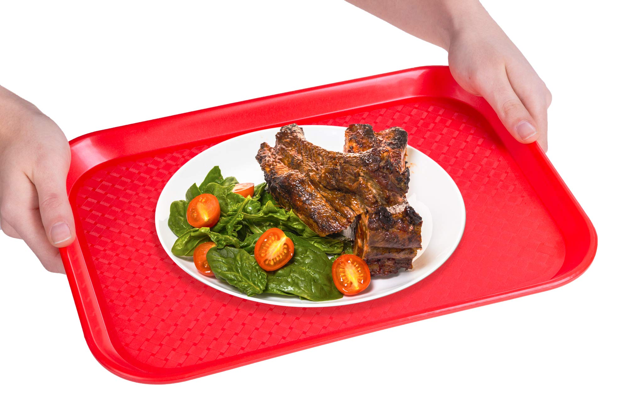 Fast Food Cafeteria Tray | 12 X 16 Rectangular Textured Plastic Food Serving Tv Tray | School Lunch, Diner, & Commercial Kitchen