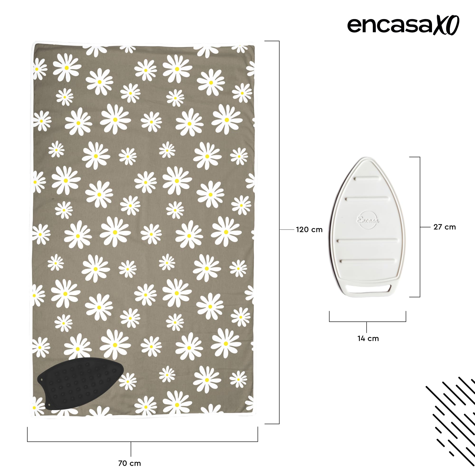 Encasa Homes Ironing Mat/Pad (Large 48''x28'') with 3mm Padding & Silicone Iron Rest for Steam Pressing on Tabletop or Bed - Heat Resistant  Portable  Quilting & Travel Blanket - Daisy Grey