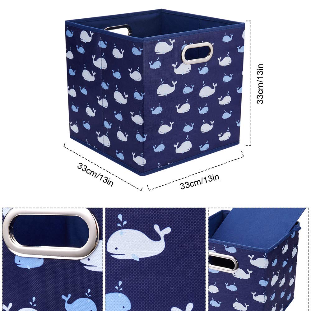 HSDT 13" Collapsible Storage Cubes - Navy Blue Non-Woven Fabric Bins, Foldable Drawer Organizer, Model QY-SC04-6