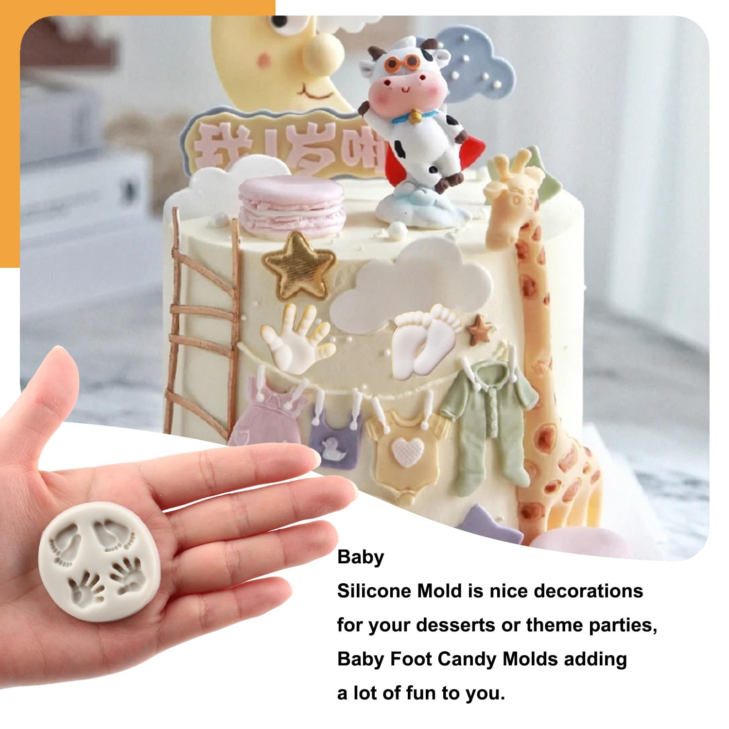 Sijiangmold Baby Silicone Fondant Molds Baby Foot Fondant Mold Baby Hand Silicone Molds For Baby Shower Cupcake Topper Cake Deco