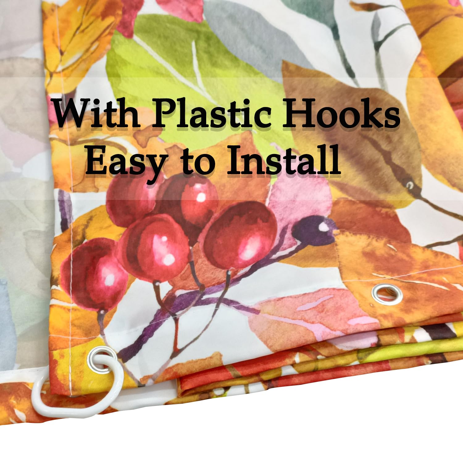 Paopoed Fall Pumpkin Shower Curtain, Thanksgiving Autumn Maple Leaves Watercolor Floral Harvest Boho Bathroom Curtains With Hook