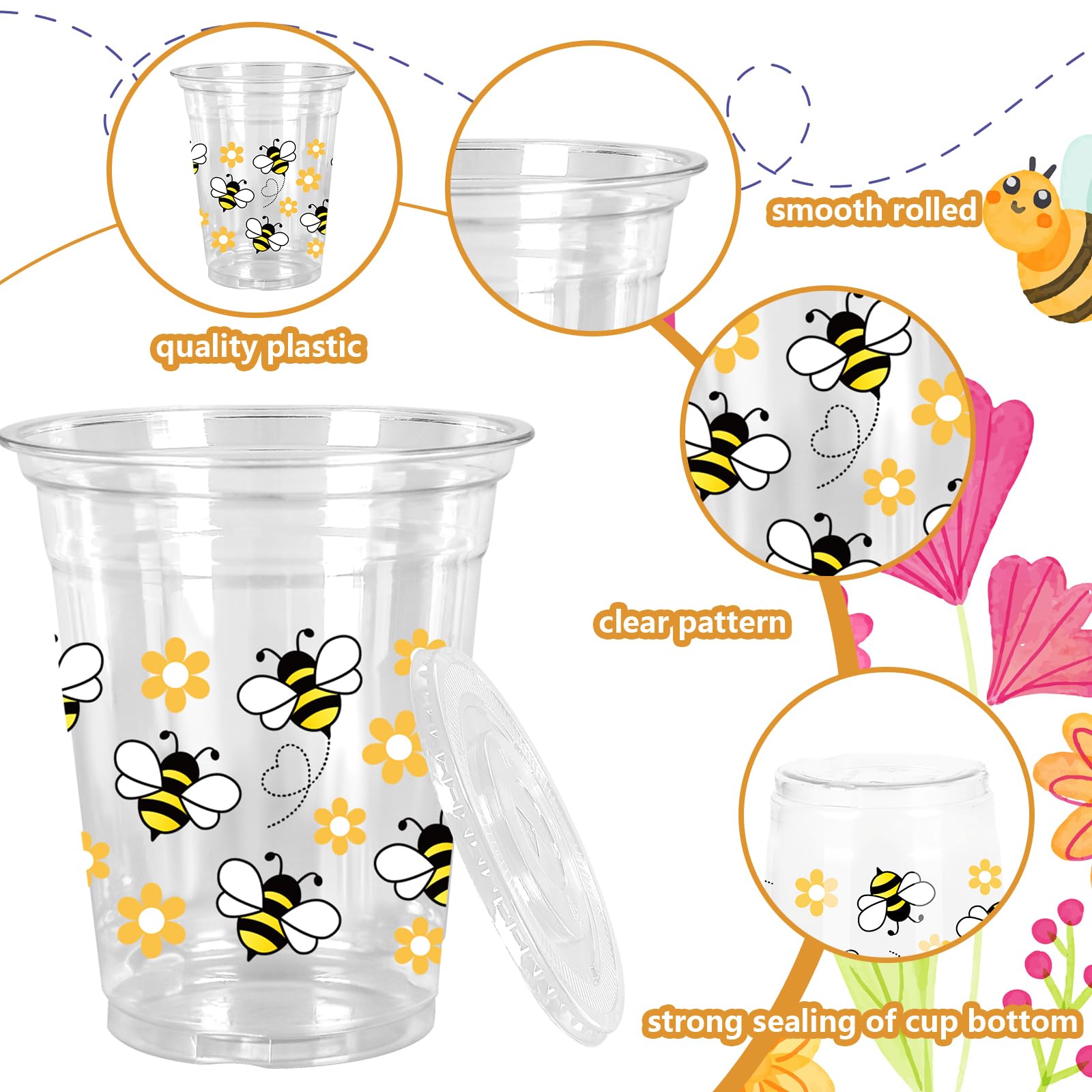 JarThenaAMCS 50Pcs Fall Plastic Cups with Lids and Straws Pink Gold Pumpkin Clear Plastic Cups 12oz Pumpkin Disposable Cups for