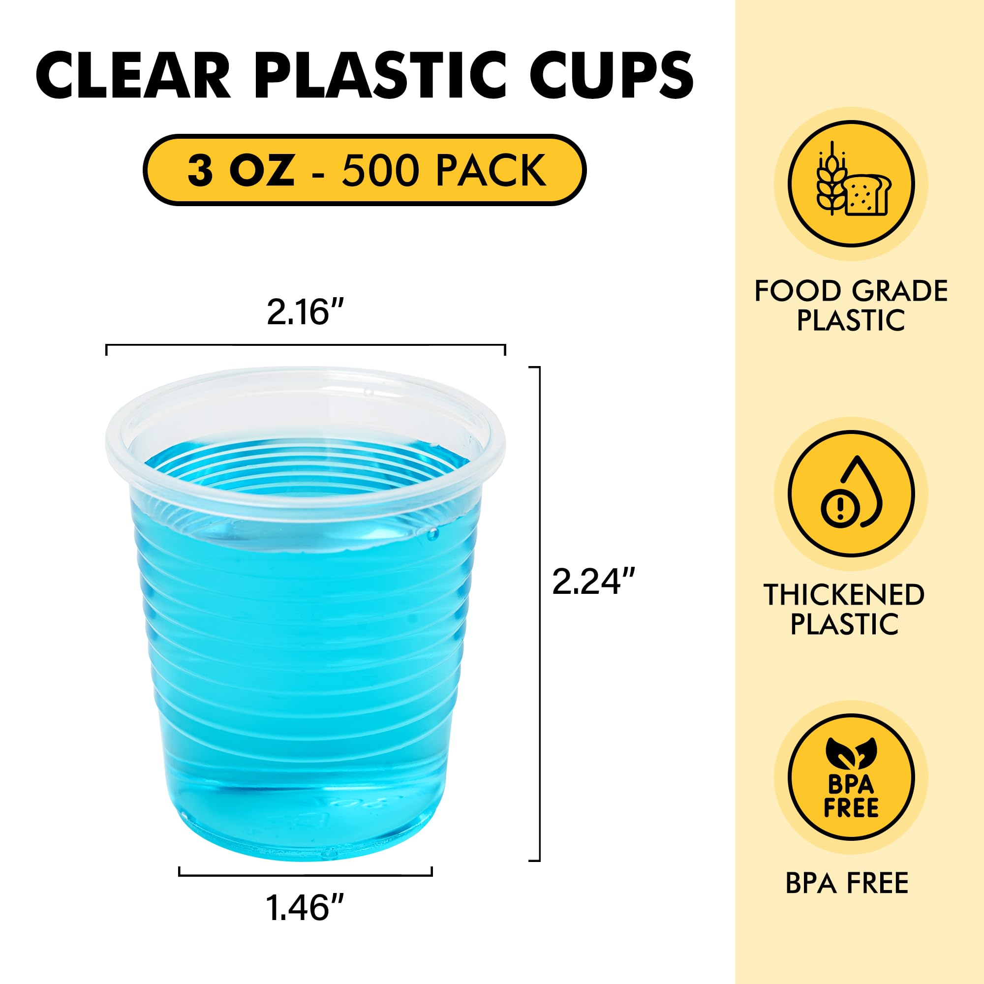 RACETOP 2000 Pack 3 oz Plastic Cups, Clear Disposable Plastic Cups Bulk, Cold Drinking Party Cup, Transparent for Wedding, Thank