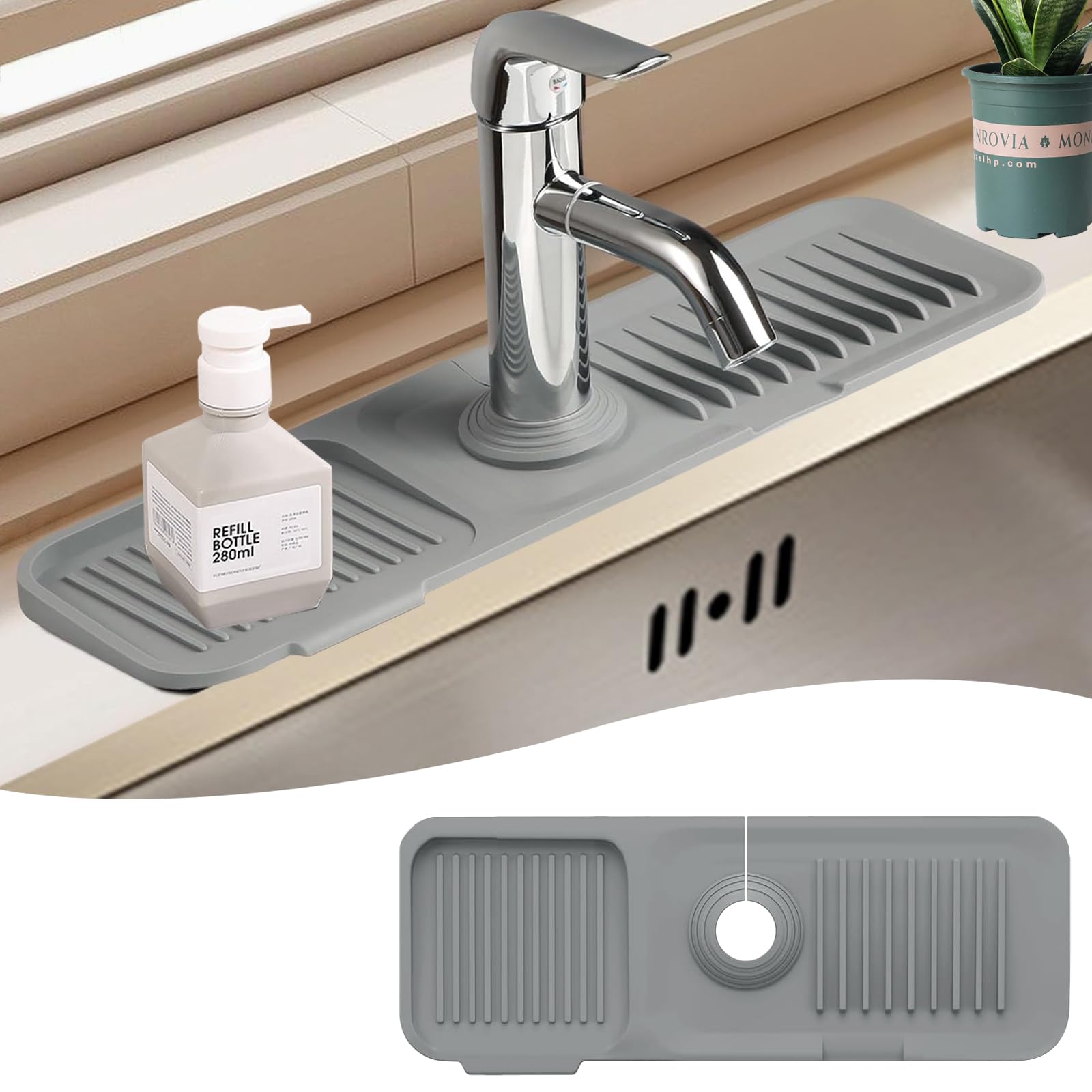 Kitchen Sink Splash Guard, Silicone Draining Mat For Kitchen Sink Sponge Holder Drying Mat For Kitchen Counter Faucet Handle Dri