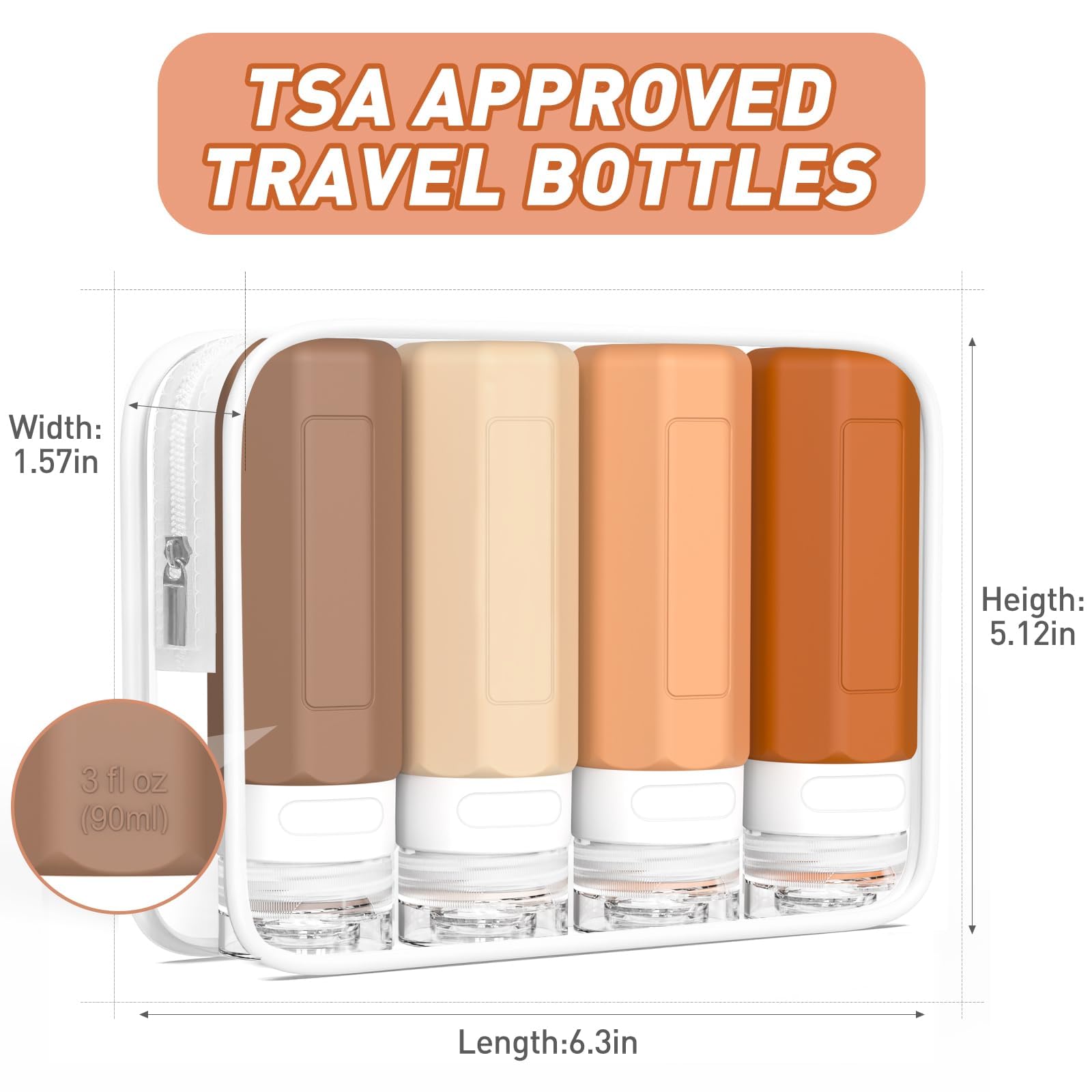 Redfly Travel Bottles For Toiletries, 3Oz Tsa Approved Travel Size Containers, Bpa Free Leak Proof Travel Containers For Toiletr