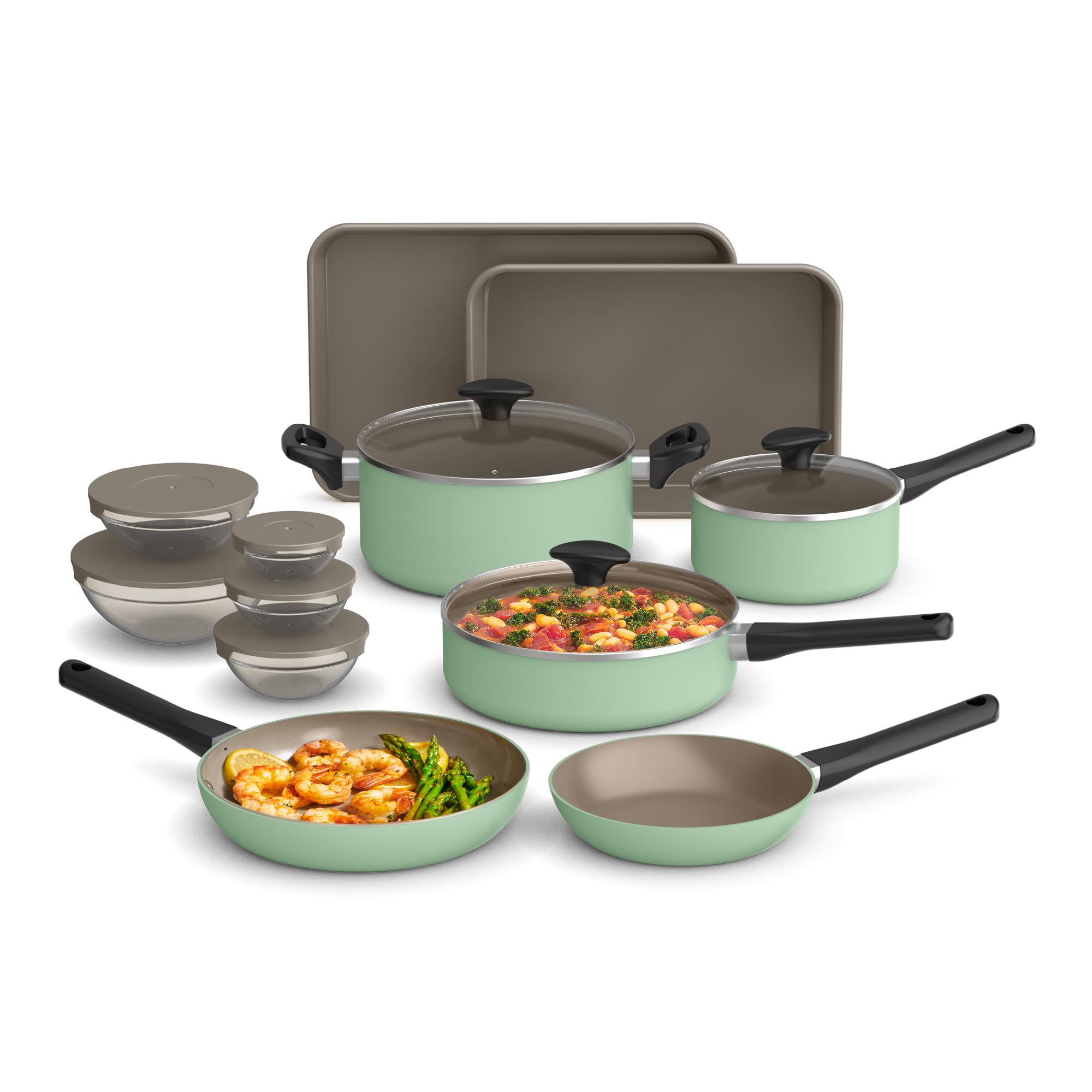 bella 21 Piece Kitchen Set with EverGood Ceramic Nonstick Coating, Dishwasher & Oven Safe, All Stovetops Compatible, Tempered Gl