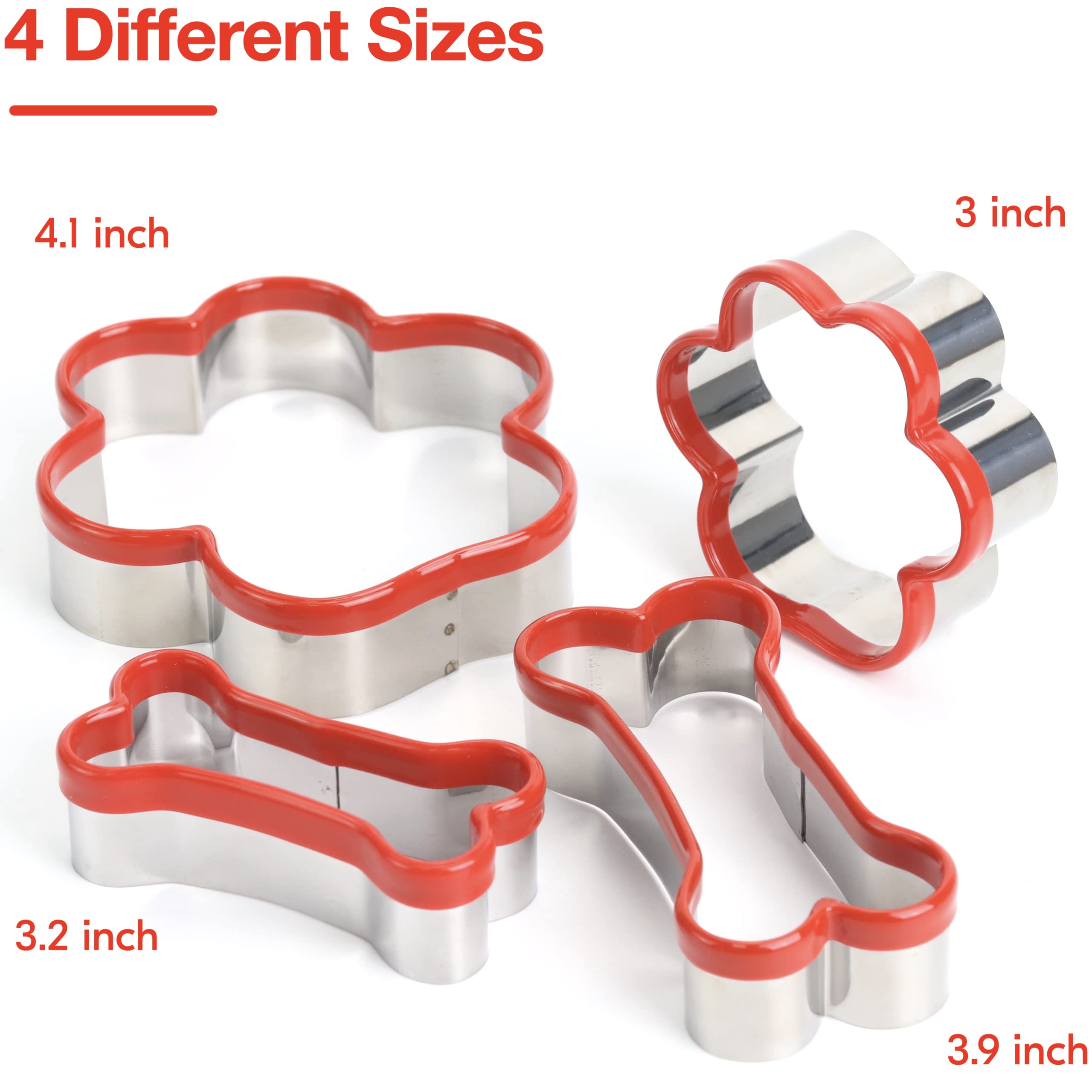 4 Pcs Dog Bone And Dog Paw Cookie Cutters, Dog Treats Cookie Cutter, Dog Bone Shapes Cutters, Homemade Dog Biscuit Treats Cutter