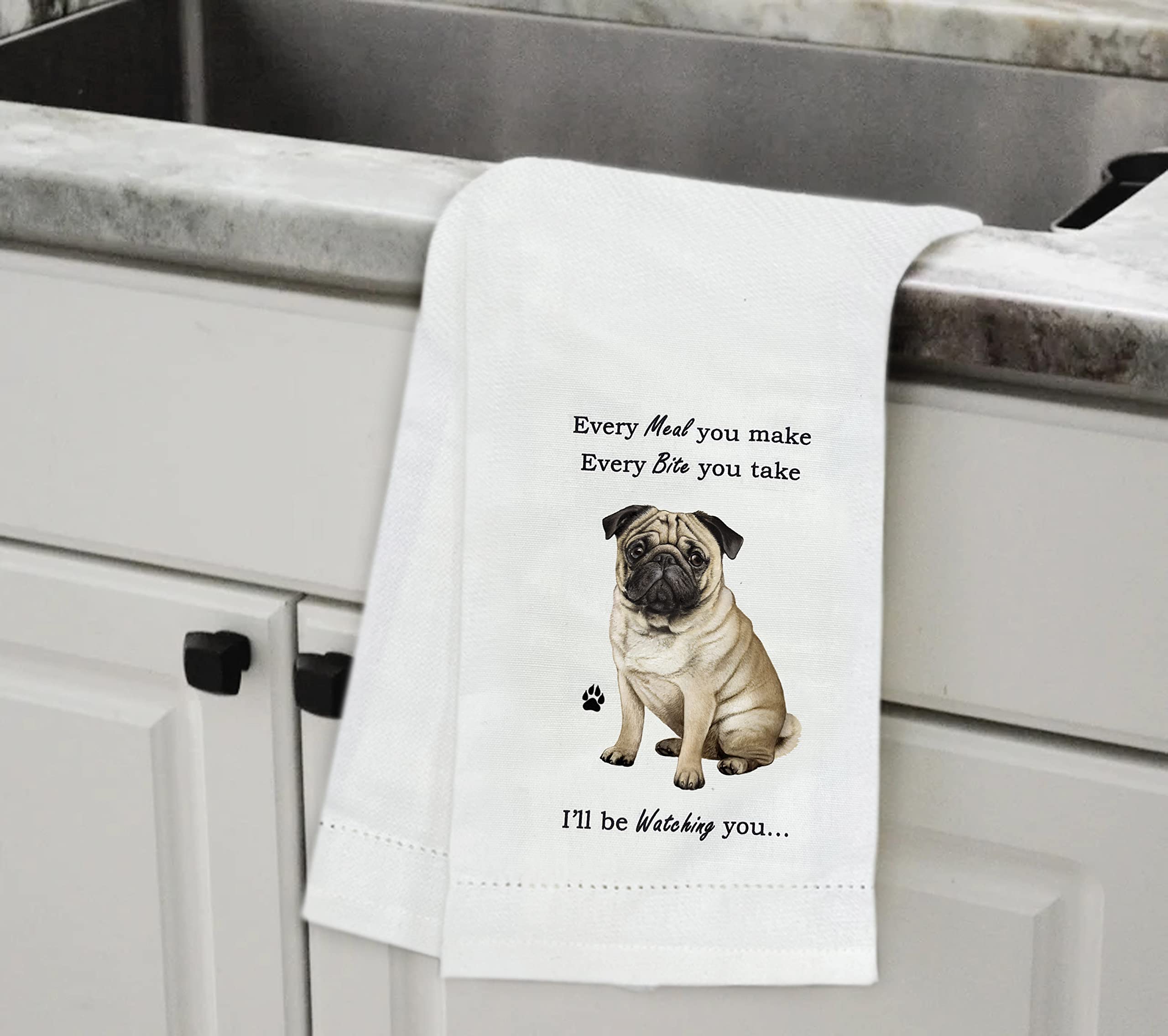 E&S Imports Pug Kitchen Towel - Soft Highly Absorbent - Pug Gifts - Dish Towels For Washing Dishes - Tea Towels - Reusable - Qui