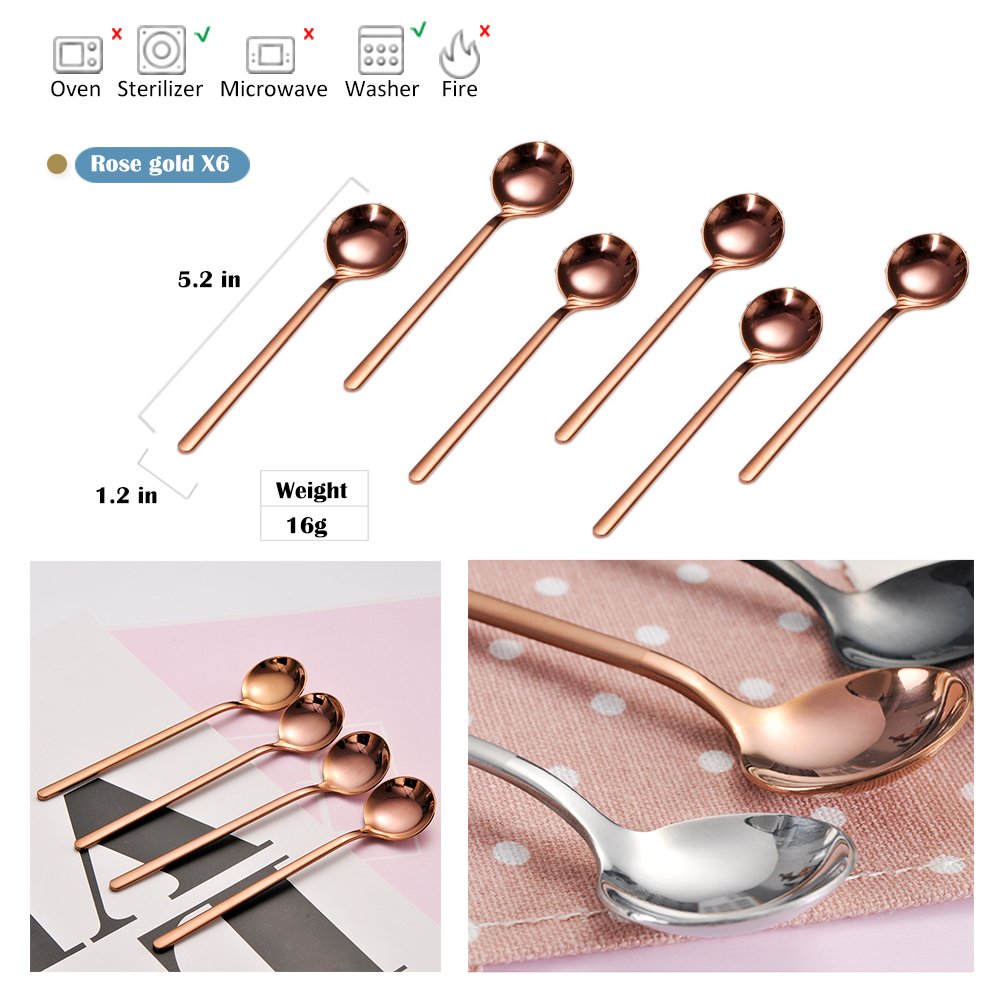 6 Pcs Coffee Spoons, 18/8 Stainless Steel Espresso Spoons, 5.2 Inches Vogue Mini Tea Spoons, Cappuccino Stirring Spoons, Small S