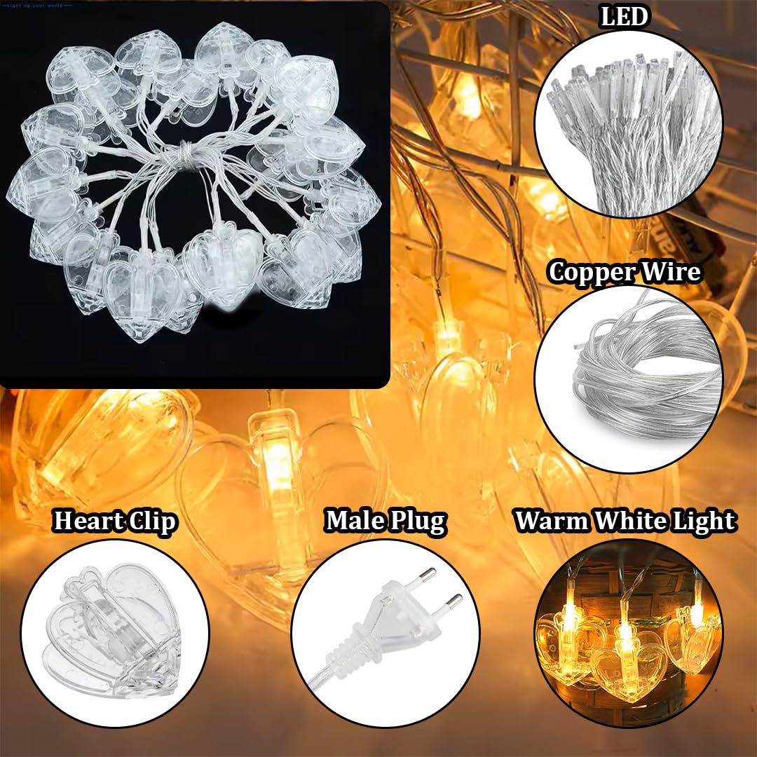 Fizzytech Heart Shape Photo Clip Lights 16 Led, 3 Meter Length (Warm White,Corded Electric,Plastic)