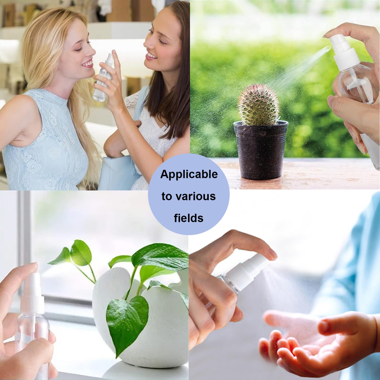 Dhrbsx Spray Bottles Small, 2Oz/50Ml Clear Empty Fine Mist Plastic Mini Travel Continuous Bottle Set, Small Refillable Liquid Co