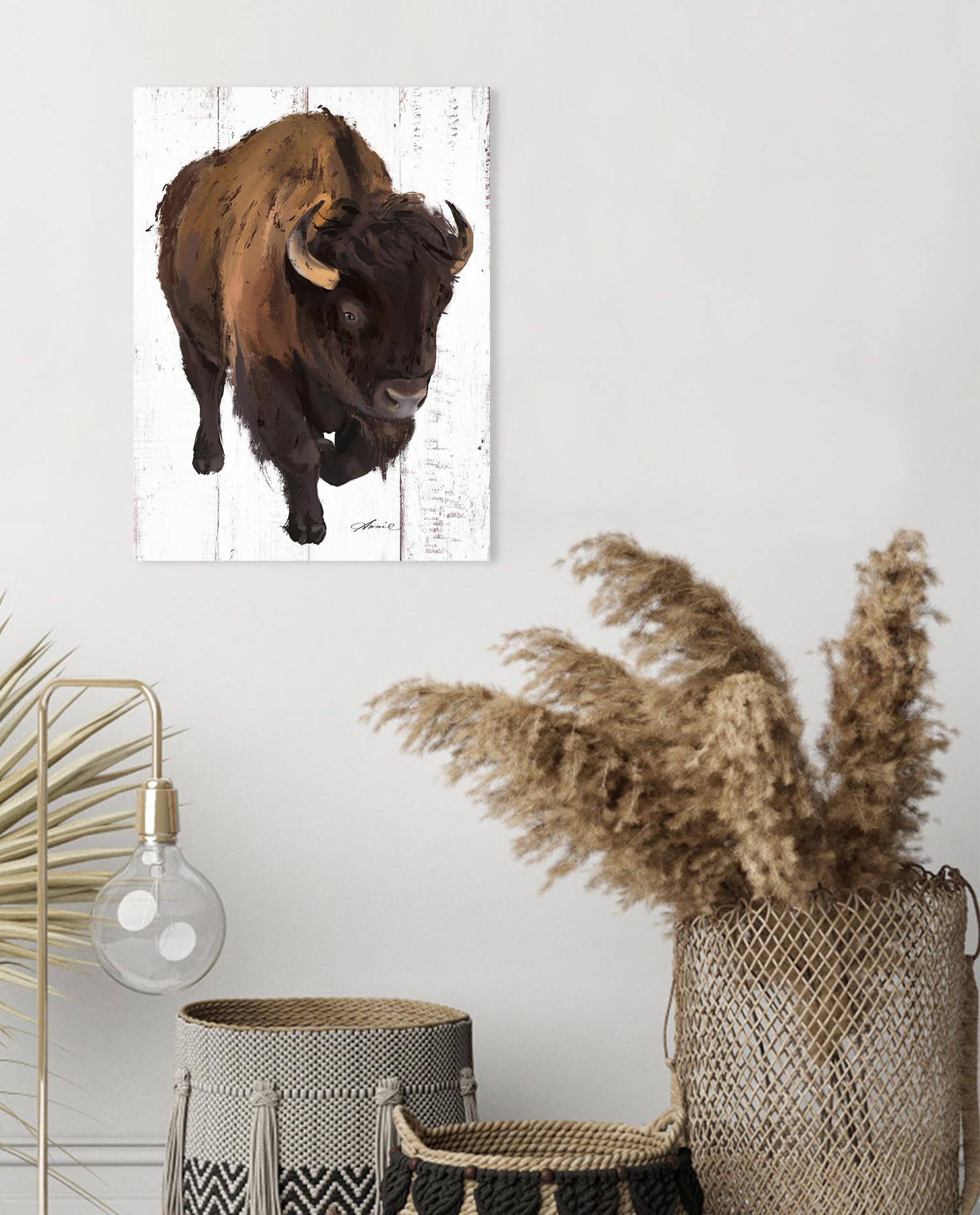 Bison Pictures Wall Art:Highland Cow Pictures Wall Decor Framed Canvas Posters Rustic Wall Decor Living Room Bathroom Decoration