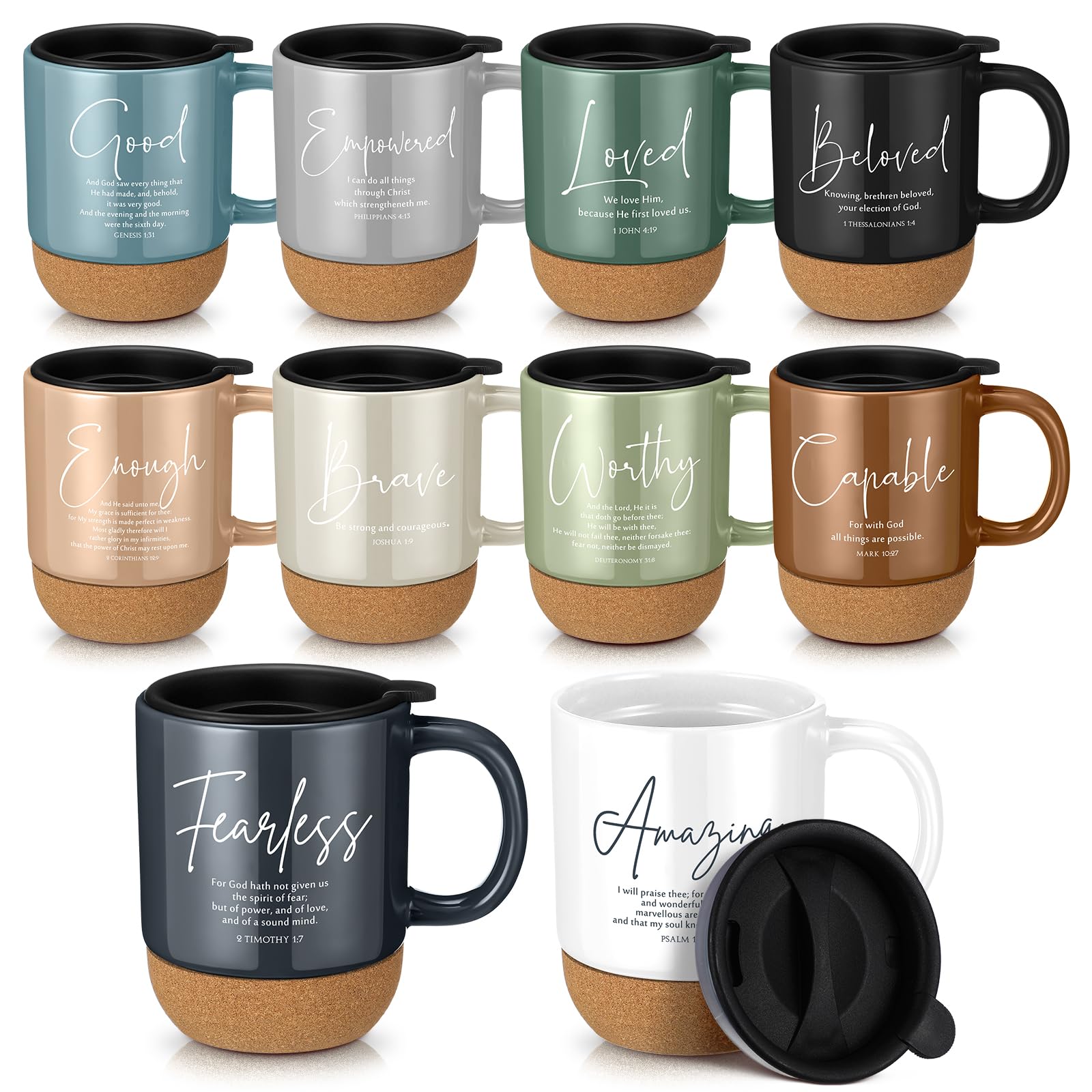 Didaey 10 Pcs Christian Coffee Mugs Gifts Bible Verse Mug Bulk, 15 oz
