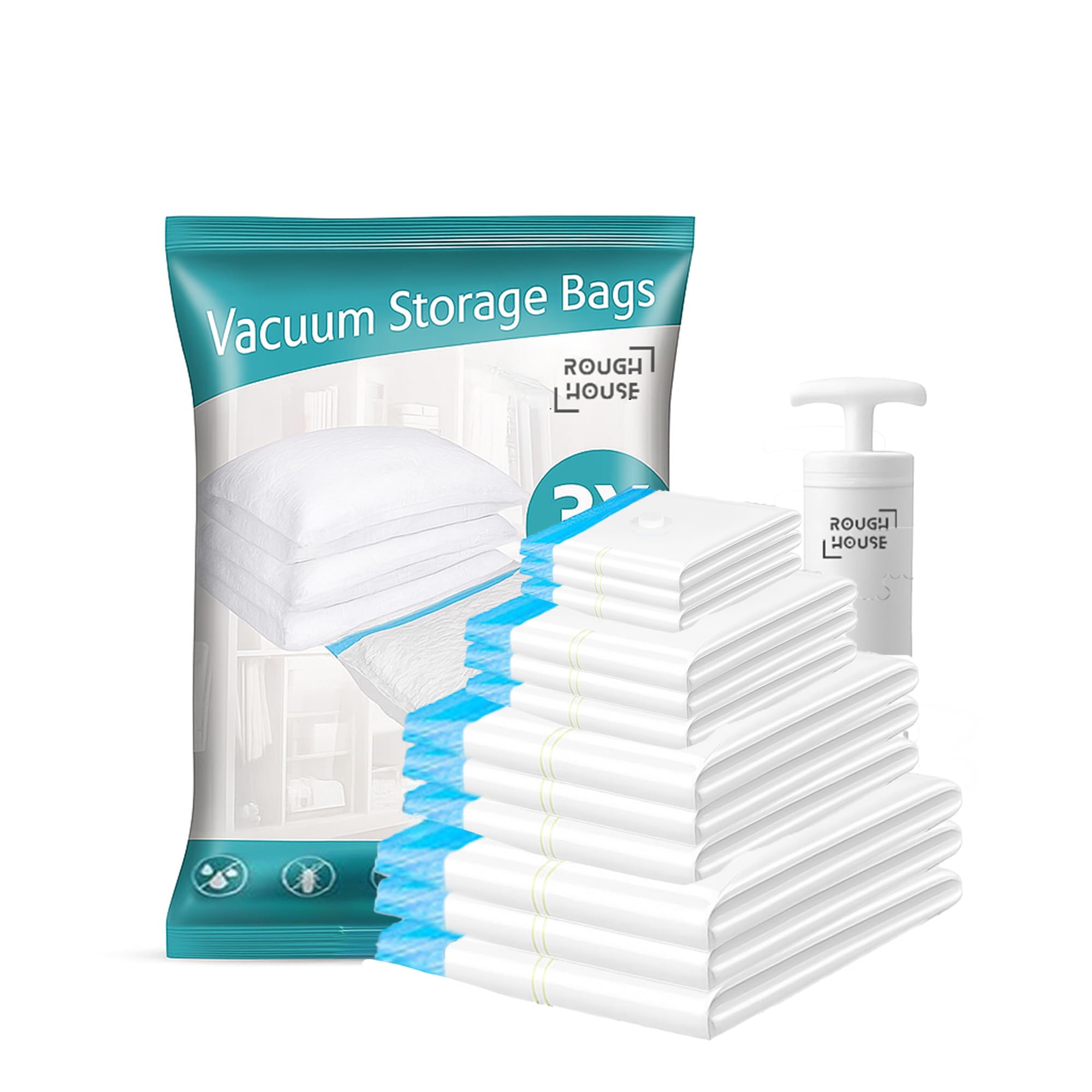 Roughhouse Vacuum Storage Bags Pack Of 5 Large | 60 Micron Thick | All Large (6080 Cm) | Stays Compressed Longer | Airtight Doub