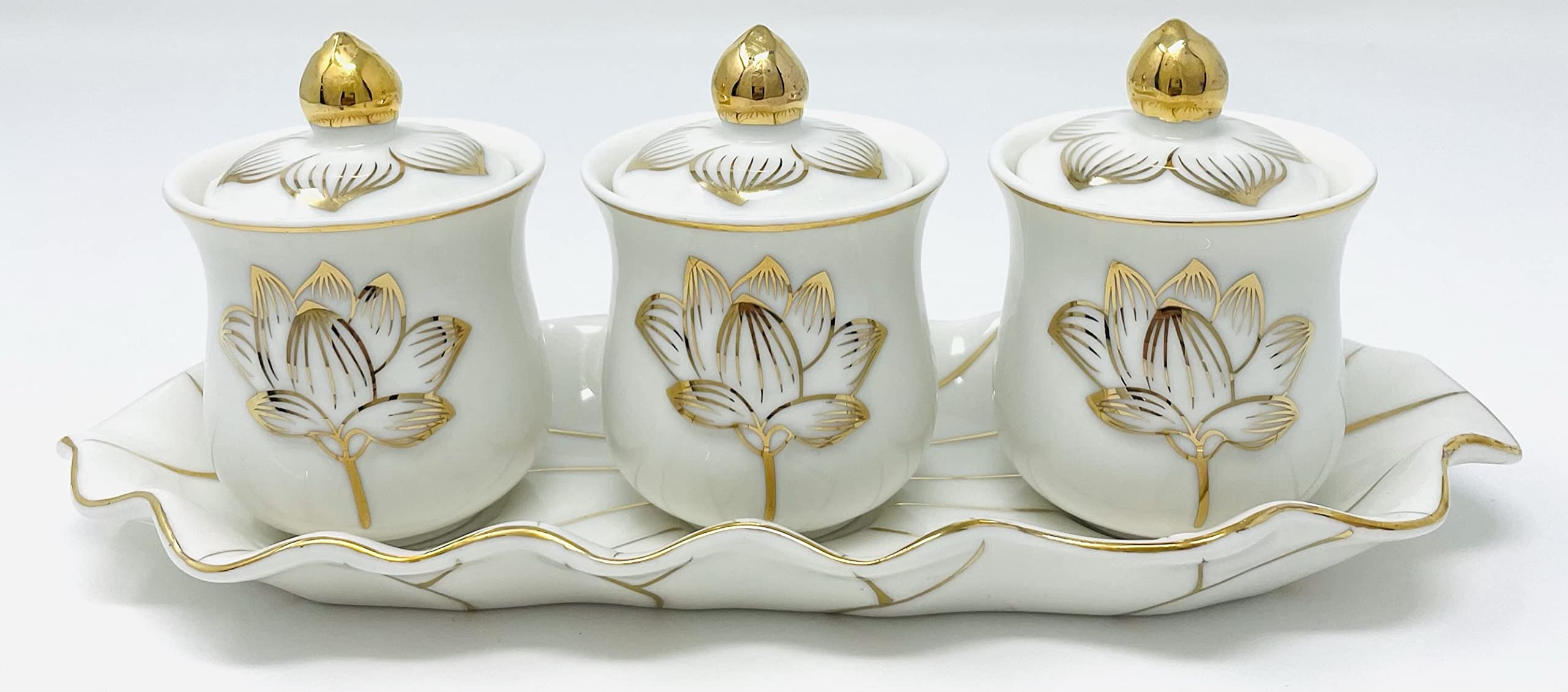 Houlu 3 Altar Cups Set, Ceramic Holy Water Offering Cup, Tibetan Buddhist Worship Cup (White)