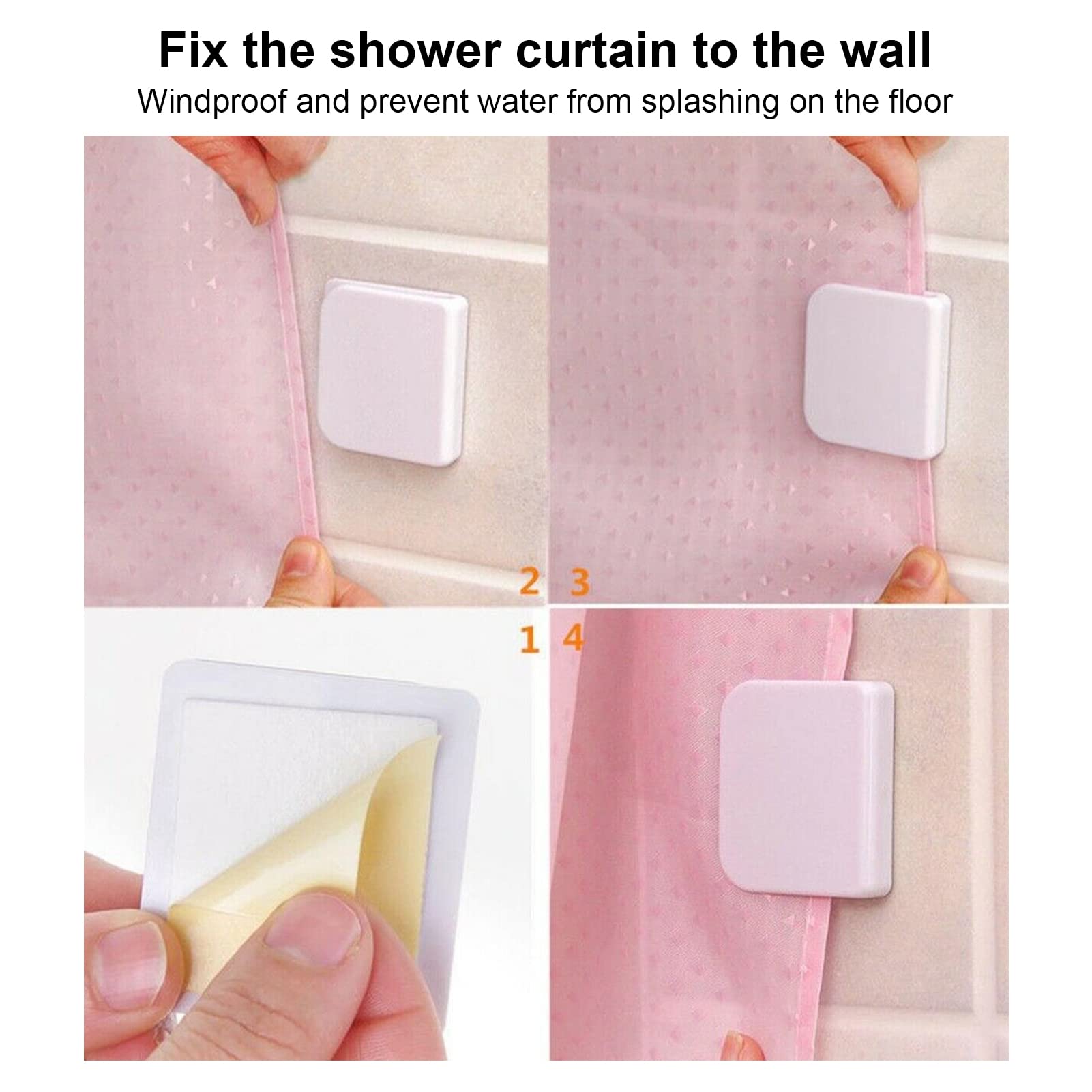 Shower Curtain Clips, 1.77X1.97In 6Pcs/Set White Shower Splash Guard Holder Self Adhesive Windproof Splash Clip For Home Bathroo