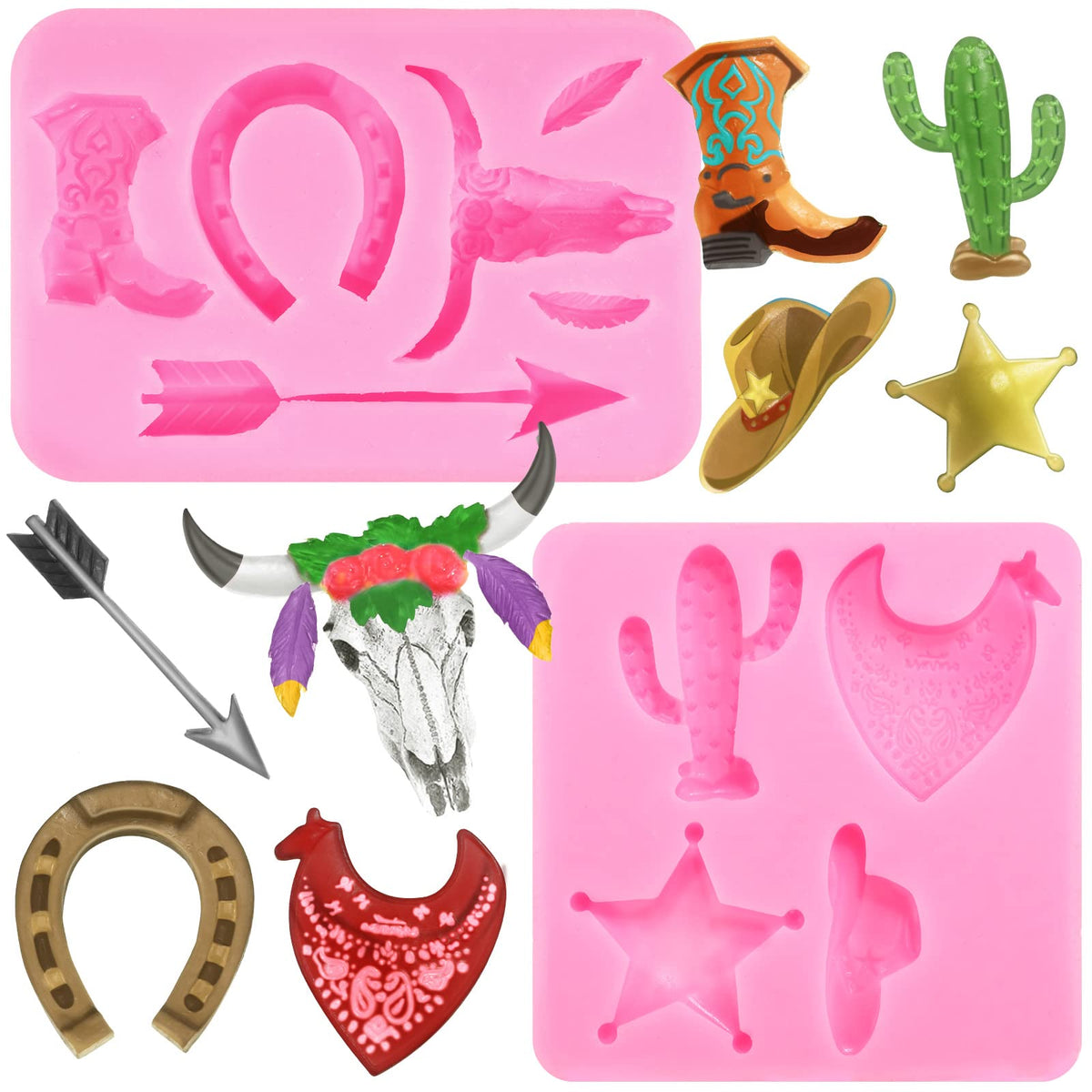 Set Of 8 Western Cowboy Chocolate Molds Bull Head Silicone Molds Feather Arrow Boot Horse Hoof Fondant Mold Chocolate Shoe Mold