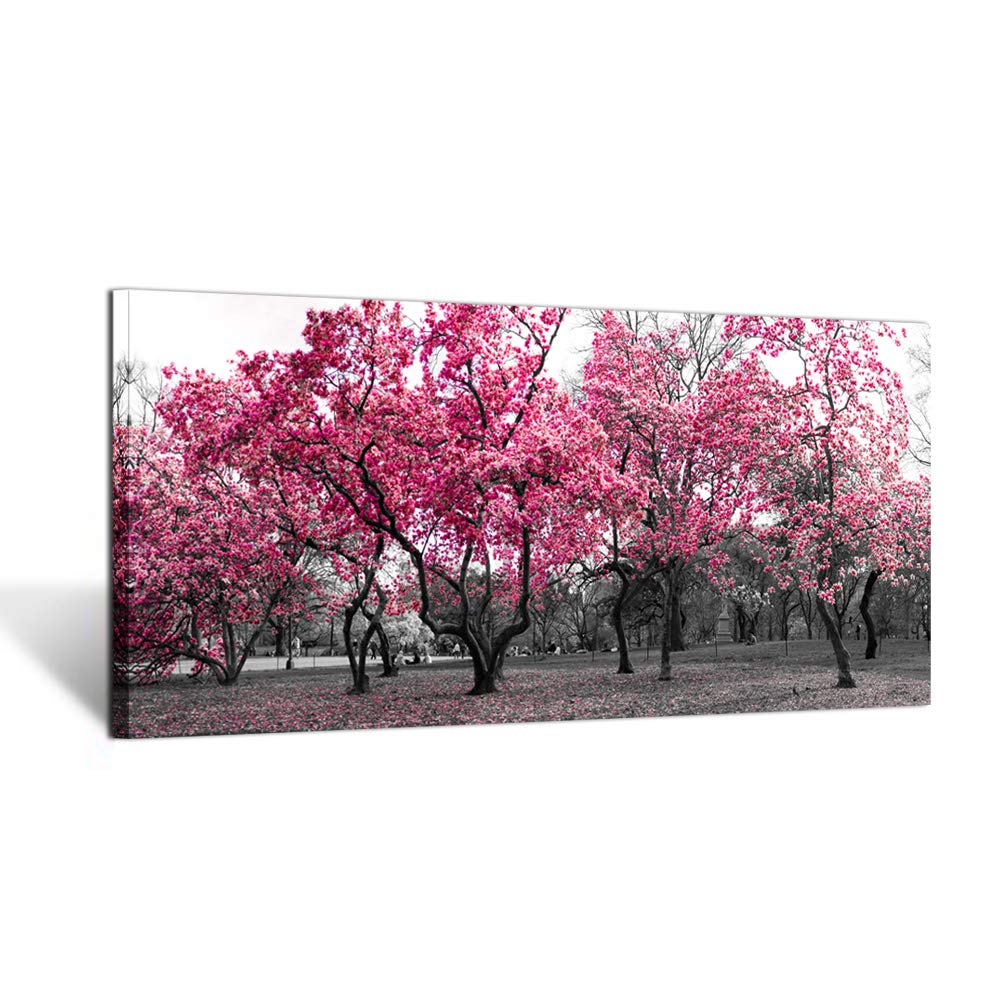 Kreative Arts Large Wall Art Painting Contemporary Pink Tree In Black And White Fall Landscape Picture Modern Giclee Stretched A
