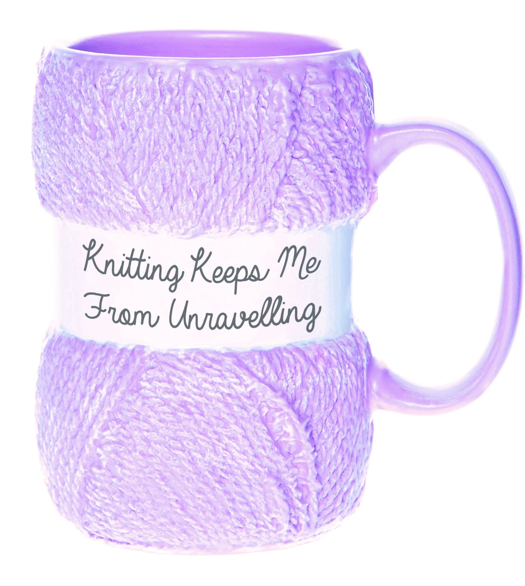 Boxer Gifts 'Knitting Keeps Me From Unraveling' Novelty Knitting Gift Mug | Light Pink Colour With Realistic Yarn Detailing | Am