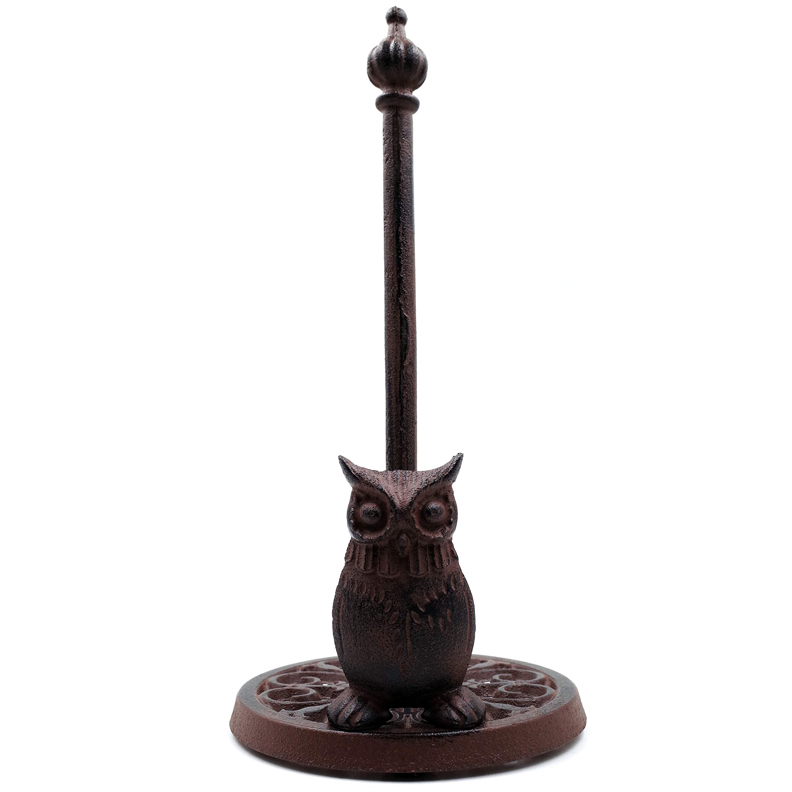 Vintage Standing Paper Towels Holder, Cast Iron Owl Kitchen Paper Stand With Non-Slip Base, Antique Brown For Kitchen Bathroom H