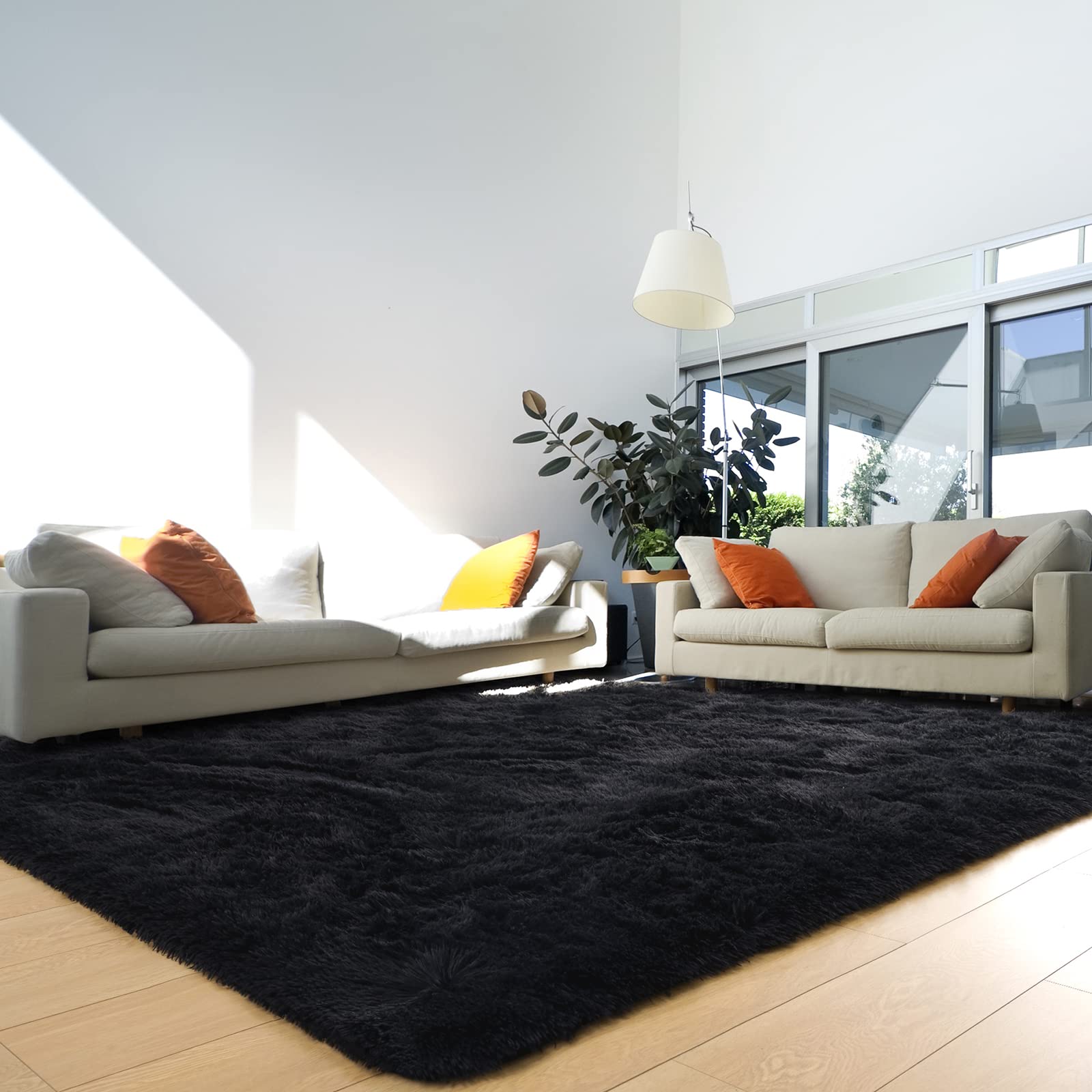 HOMORE Large Area Rugs 9x12 Living Room, Black Rug Big Rugs for Bedroom, Soft Fluffy Plush Furry Rug for Kids Playroom Classroom