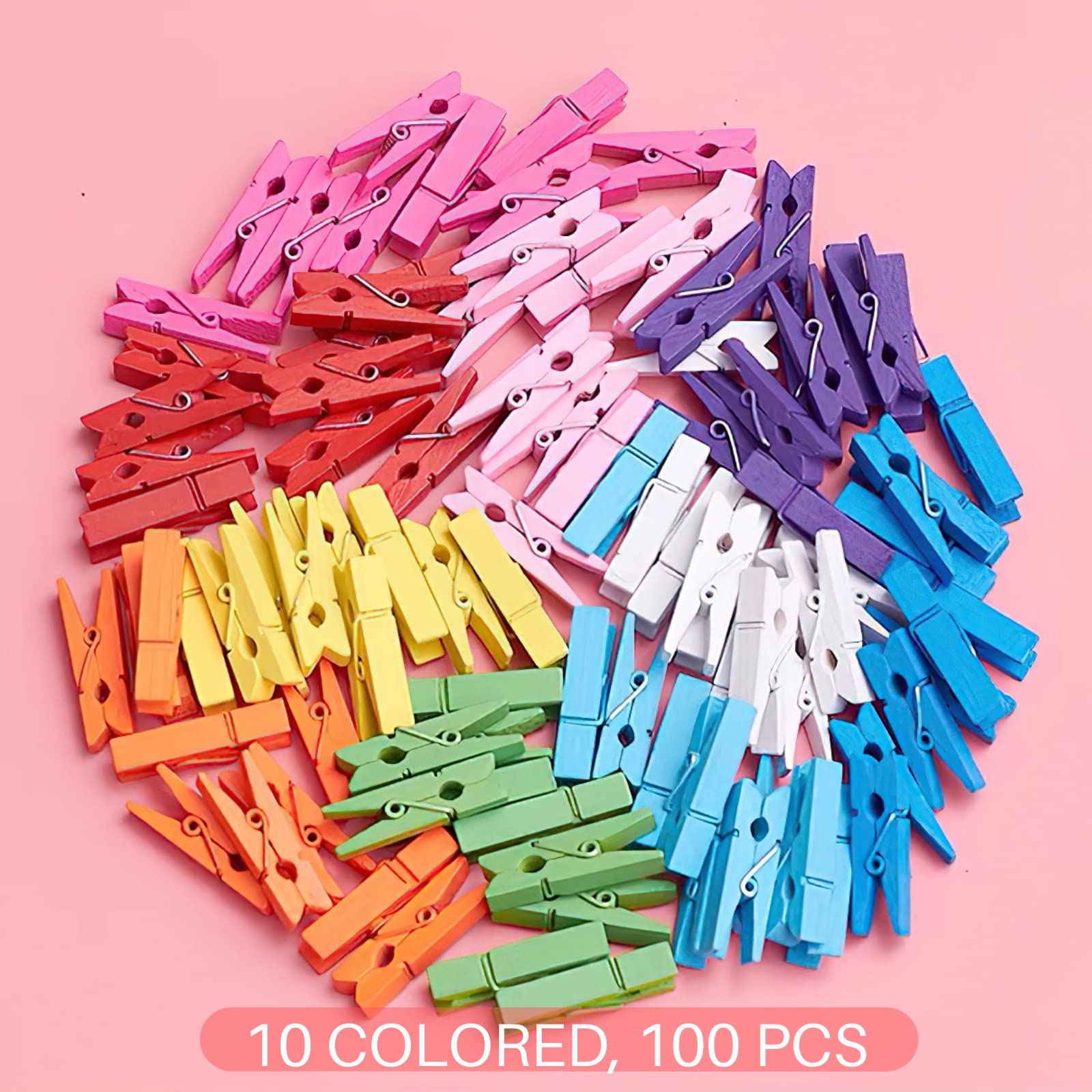 Clothes Pins  Small Clothes Pins for Photos  1.4 ' ' 100 PCS Natural Birchwood Mini Clothes Pins  Strong Springs Colorful clothespins with Storage Bag Mini Clothespins for Photos  Crafts  Pictures  Arts