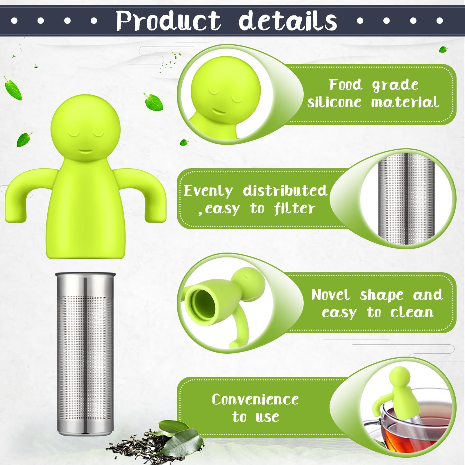 Set Of 6 Silicone Tea Infuser Filter Loose Leaf Tea Steeper Flower Tea Strainer Spoon Stainless Steel Loose Leaf Tea Ball Handle