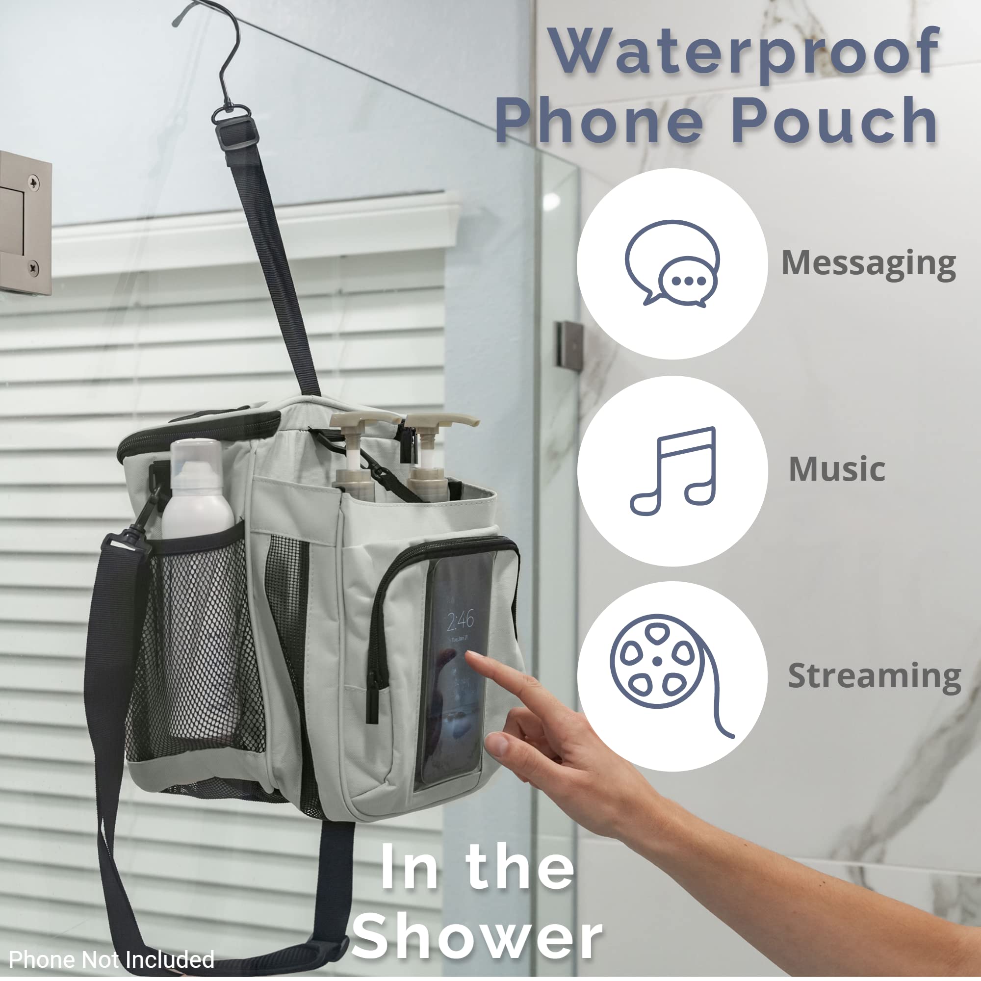 Terra Home Portable Shower Caddy Bag- Large Capacity, Quick Dry With Metal Hook - Hanging Shower Bag - Breathable Mesh Toiletry