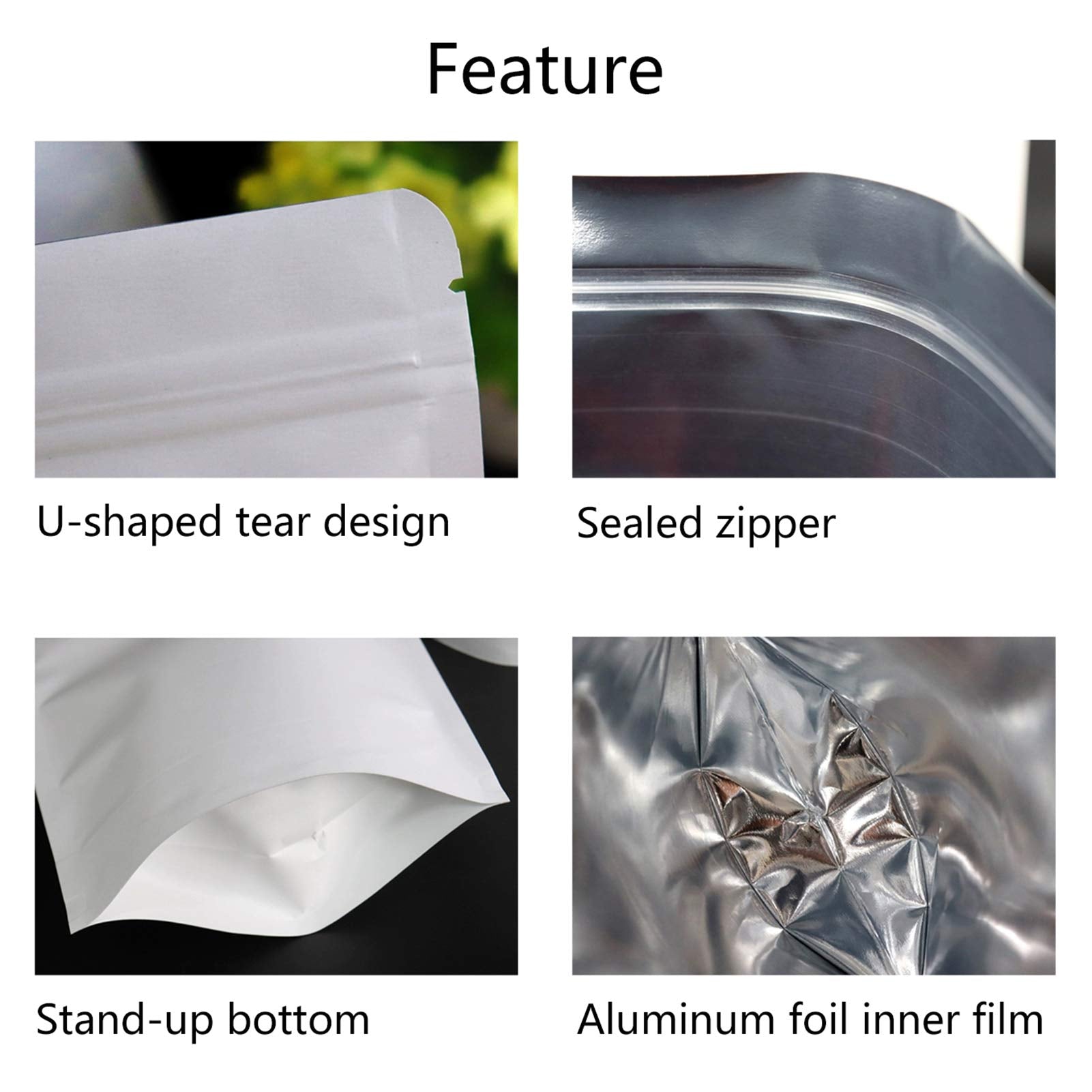 White Kraft Stand Up Pouch Bags Resealable Ziplock Seal Paper Bag Food Storage Bags 50Pcs 5.1'' X 7.2''