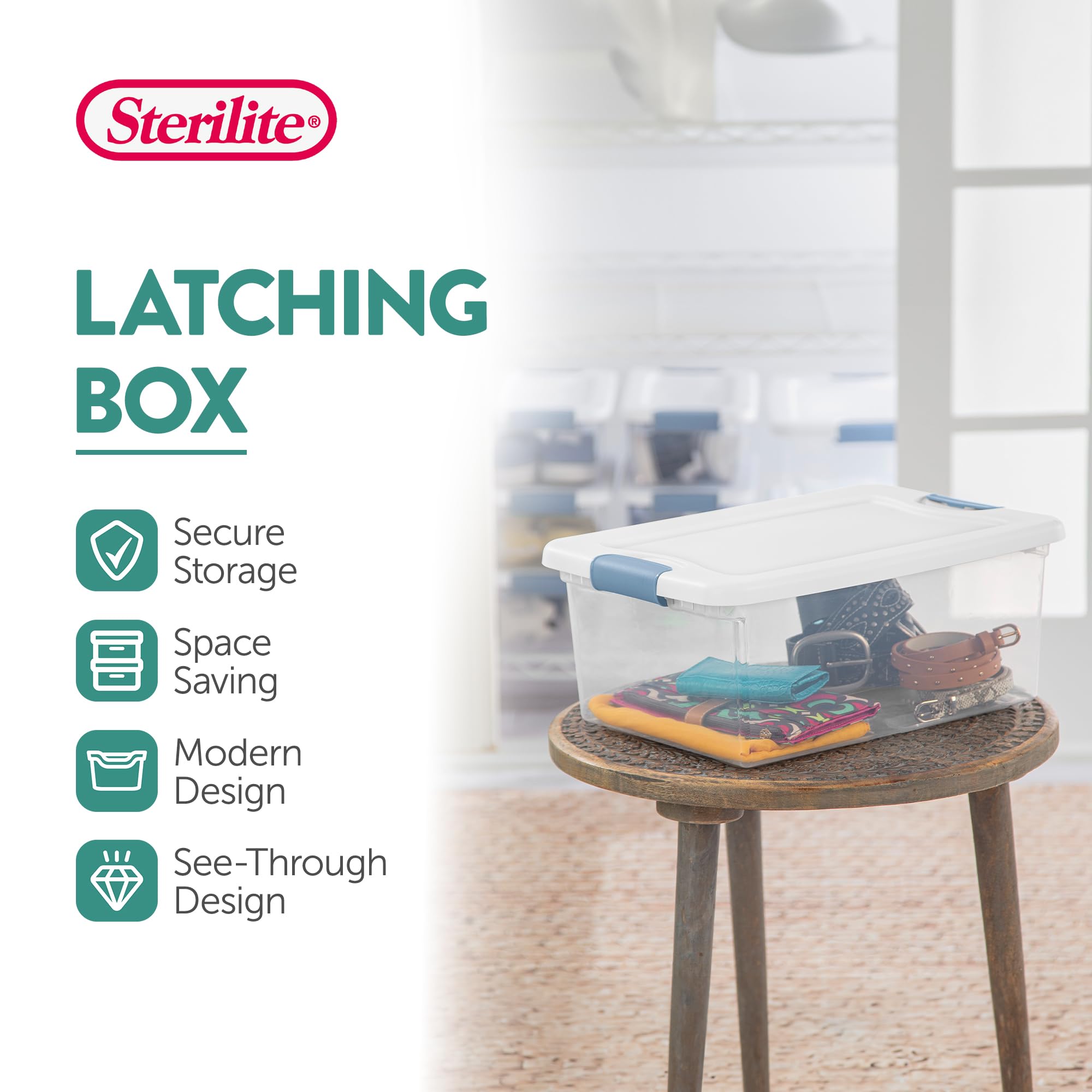 Sterilite 36-Pack Latching Box, Stackable Storage Bins With Lids, Clear Plastic, 15 Quart
