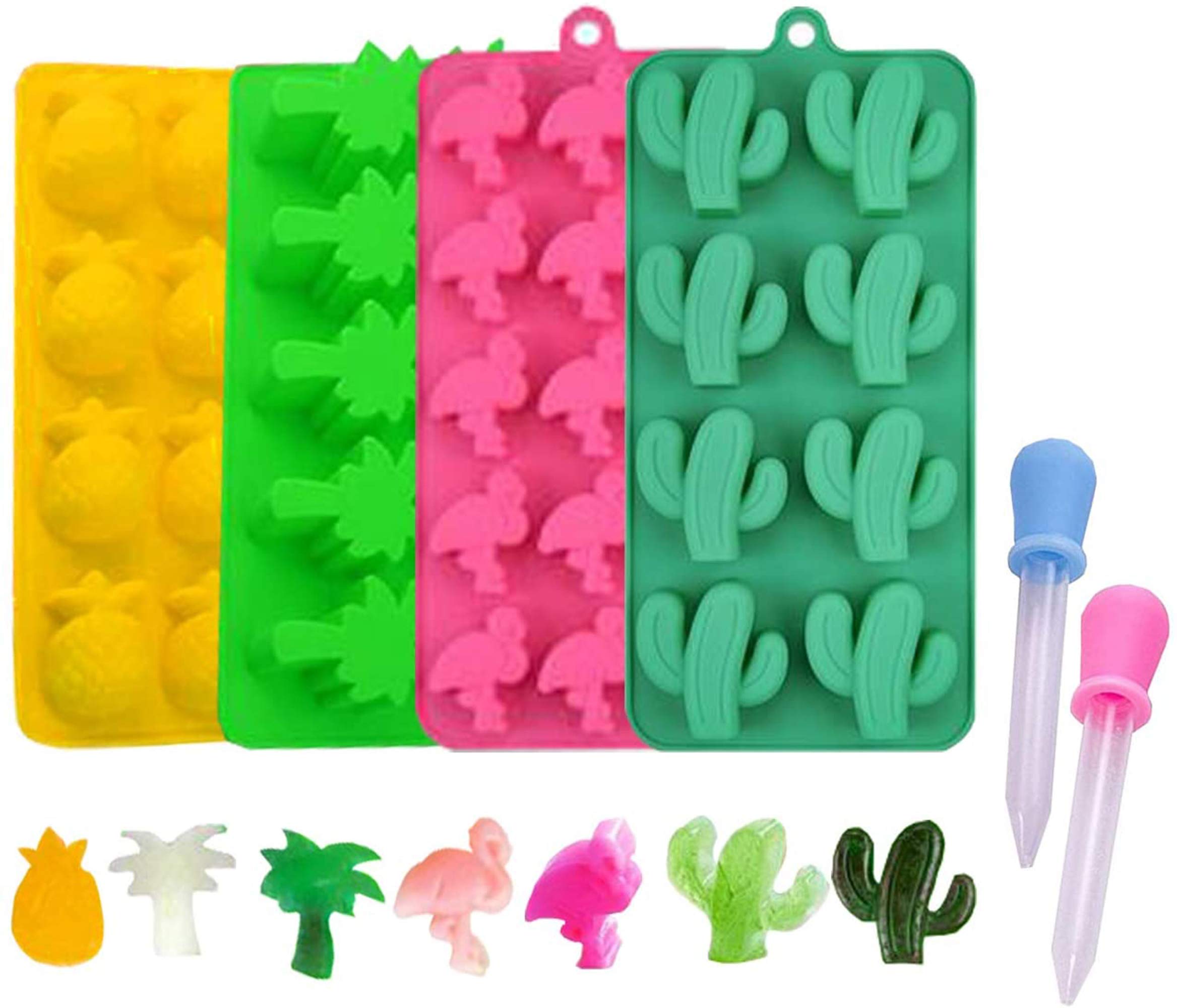 Krlifcsl Candy Molds Ice Cube Trays Chocolate Molds, Silicone Molds Including Cactus, Flamingo, Coconut Tree & Pineapple For Mak