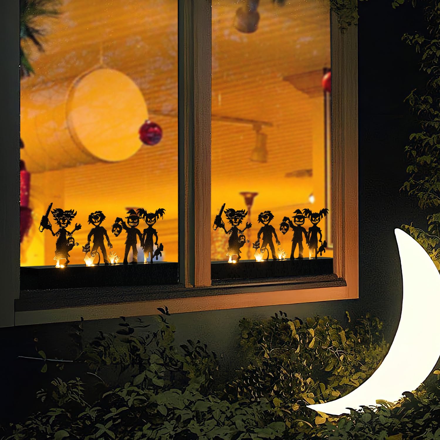 Halloween Table Decor Led Lights Silhouette Decoration Metal Horror Character Battery Operated Indoor Decoration Perfect Hallowe
