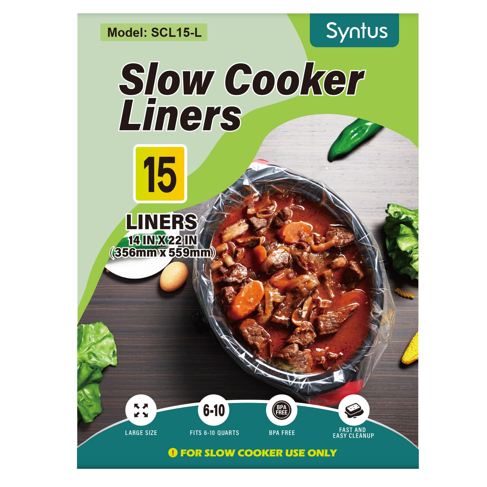 Syntus Slow Cooker Liners, 15 Count Cooking Bags Extra Large Size Disposable Pot Liners Plastic Bags, Fit 6Qt To 10Qt For Slow C