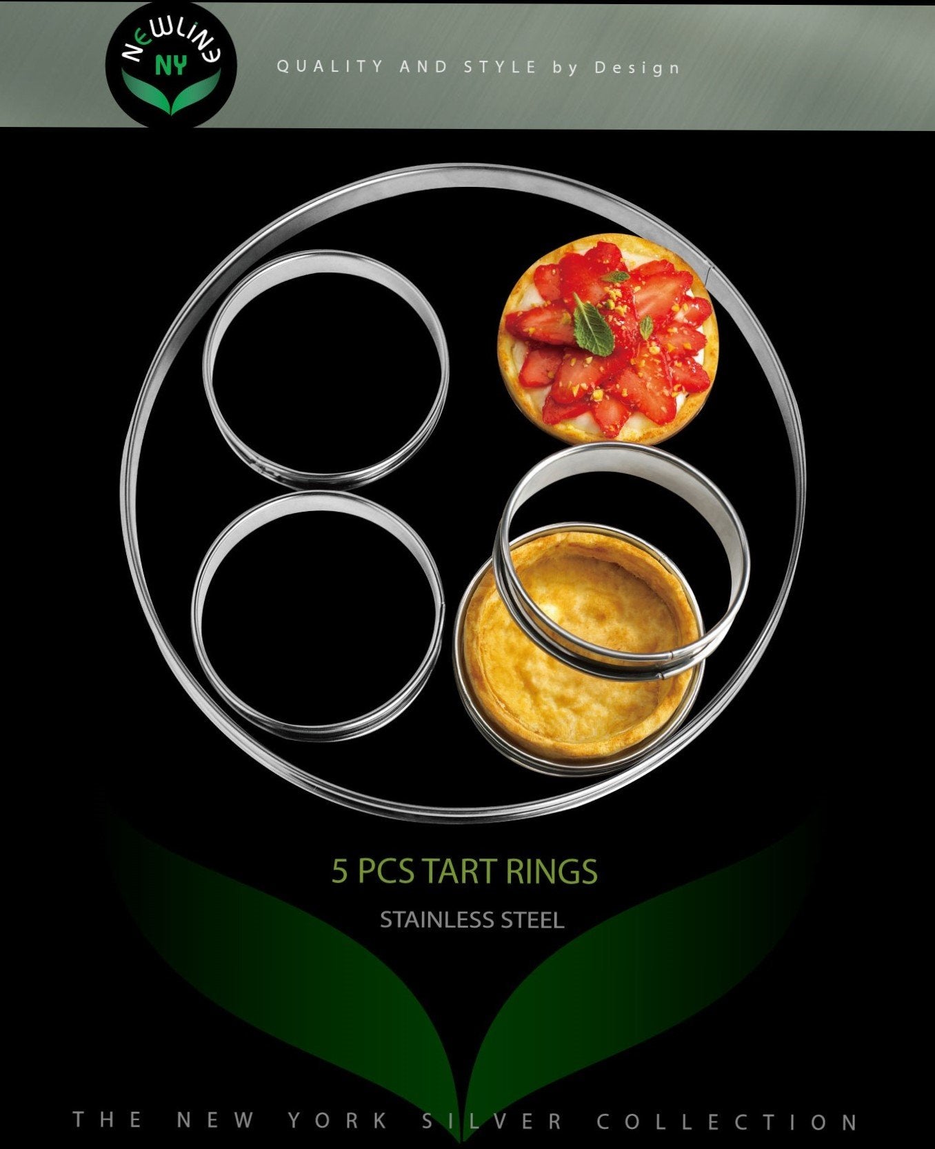 Newlineny Stainless Steel 5 Pcs Double Rolled Edges Circular Round Tart Rings, Pastry Muffin Molding Plating, Set Of 5 : 1 X (28