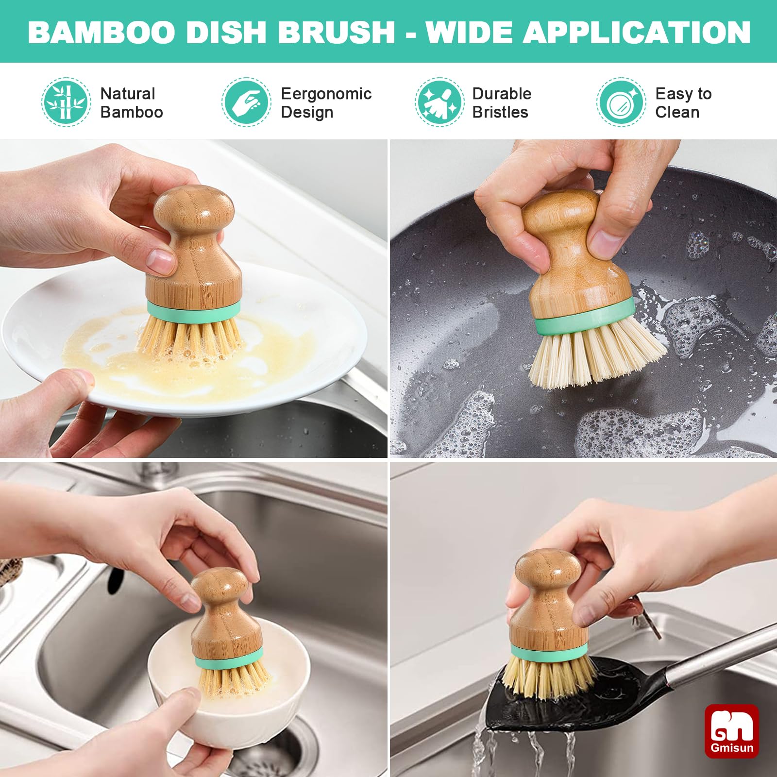 Gmisun Kitchen Soap Dispenser Set, 16 Oz Hand And Dish Soap Dispenser With Ceramic Tray & Bamboo Dish Brush, 2 Pack White Glass