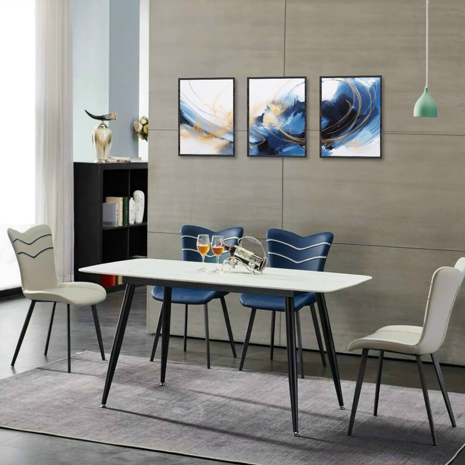 Dazzlewall 3 Pcs Blue And Gold Abstract Wall Art Modern Contemporary Wall Decor Fantasy Graffiti Artwork Aesthetic Splash Ink Pa