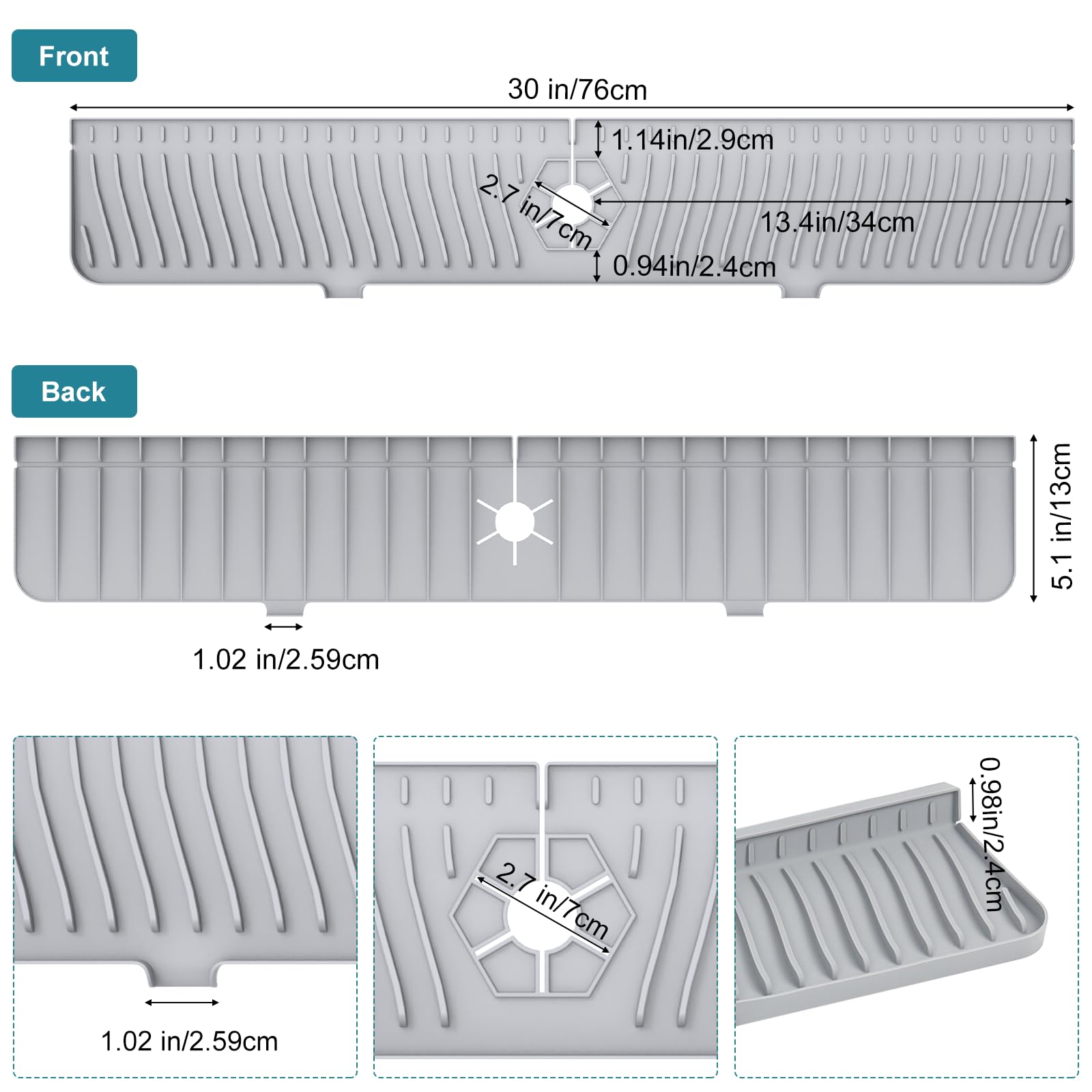 30 Inch Sink Splash Guard, Sink Faucet Mat, Longer Faucet Splash Guard, Silicone Faucet Handle Drip Catcher Tray, Drip Protector