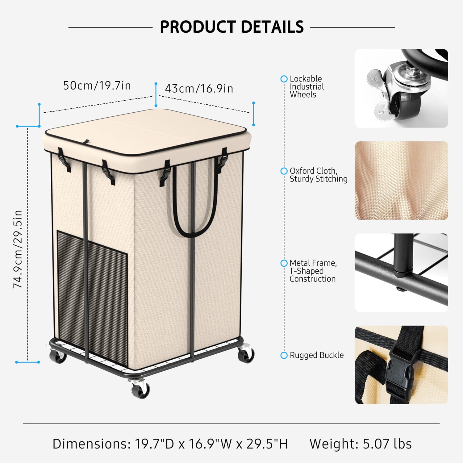 150L Large Laundry Hampers With Lid, Oxford Fabric Laundry Hampers, Metal Frame And Removable Bag Design With Wheels, Suitable F