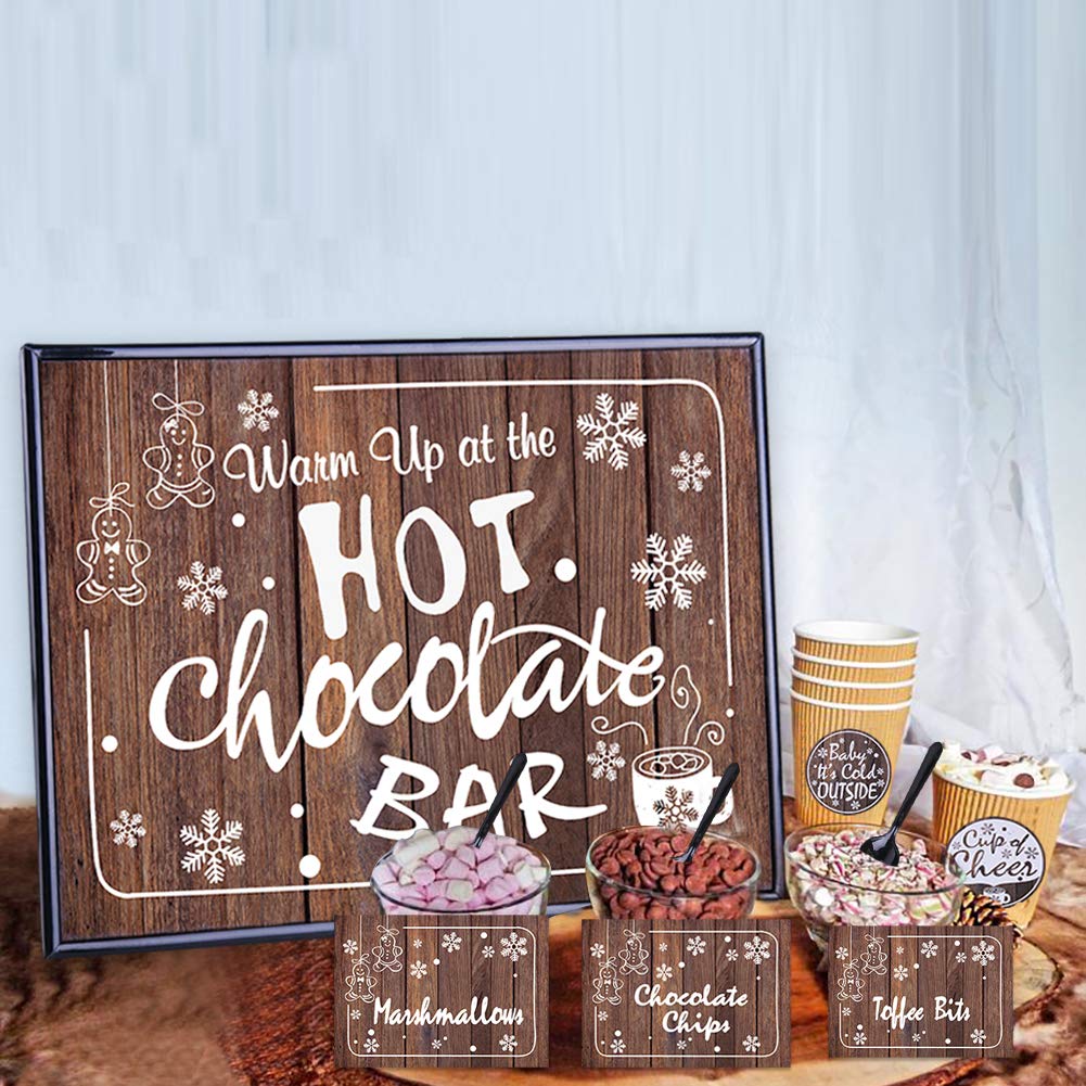 Facraft Hot Chocolate Bar Kit Sign Board With Stand,Labels Tags,Table Cards,Coffee Bar Accessories For Christmas Party New Year'