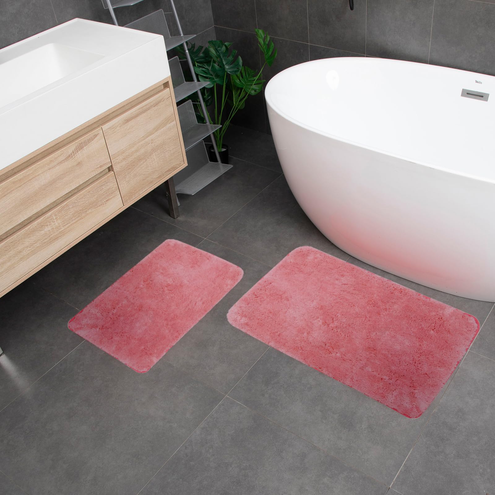 2 Piece Bathroom Rugs And Mats Sets, Non-Slip Microfiber Bath Rugs, Machine Washable Absorbent Bath Mats For Bathroom Floor (Pin