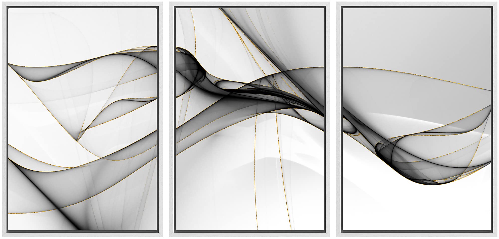 Signwin Framed Canvas Print Wall Art Set Pastel Gray Geometric Smoke Wave Abstract Shapes Illustrations Modern Art Decorative No