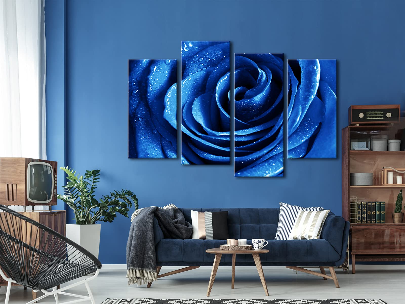 Wieco Art Blue Rose Canvas Prints Wall Art Abstract Romantic Flower Pictures Paintings For Living Room Bedroom Decorations Wall